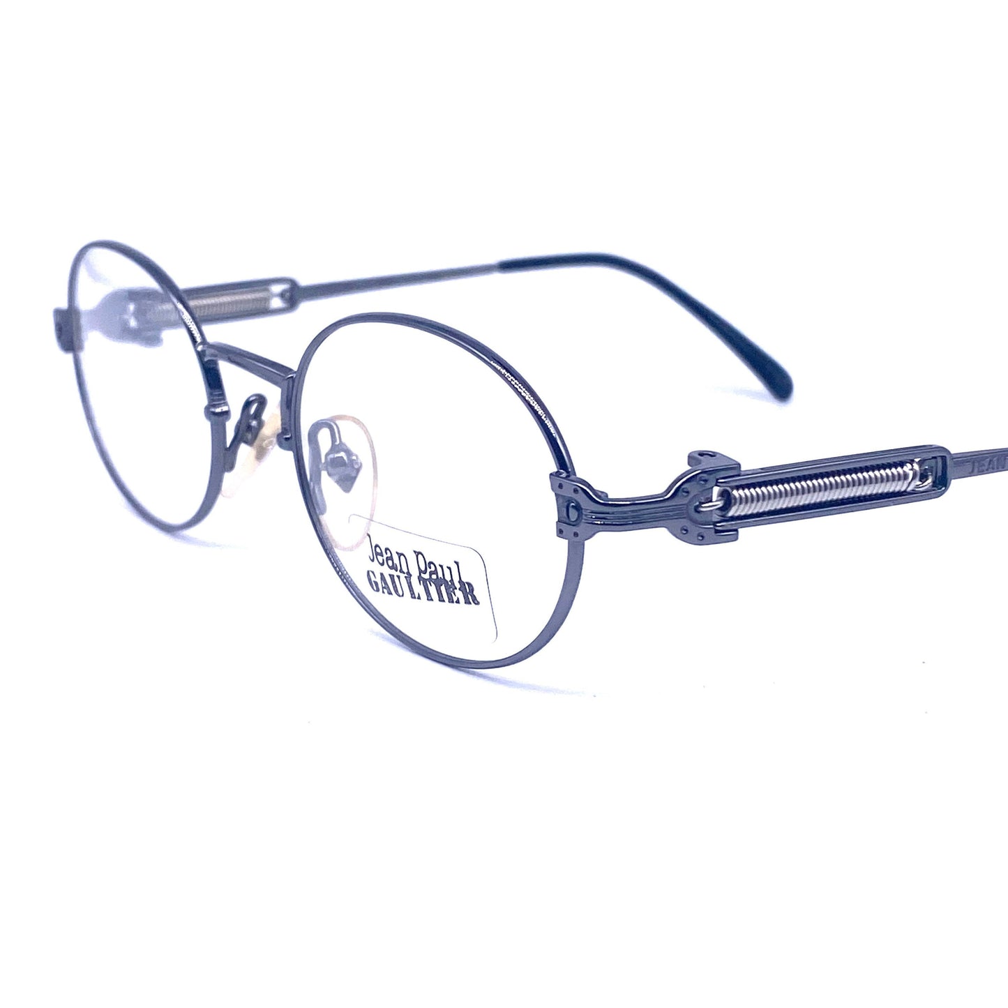 Jean Paul Gaultier 55-5104 oval gunmetal eyeglasses with spring hinges, made in Japan NOS 1980s