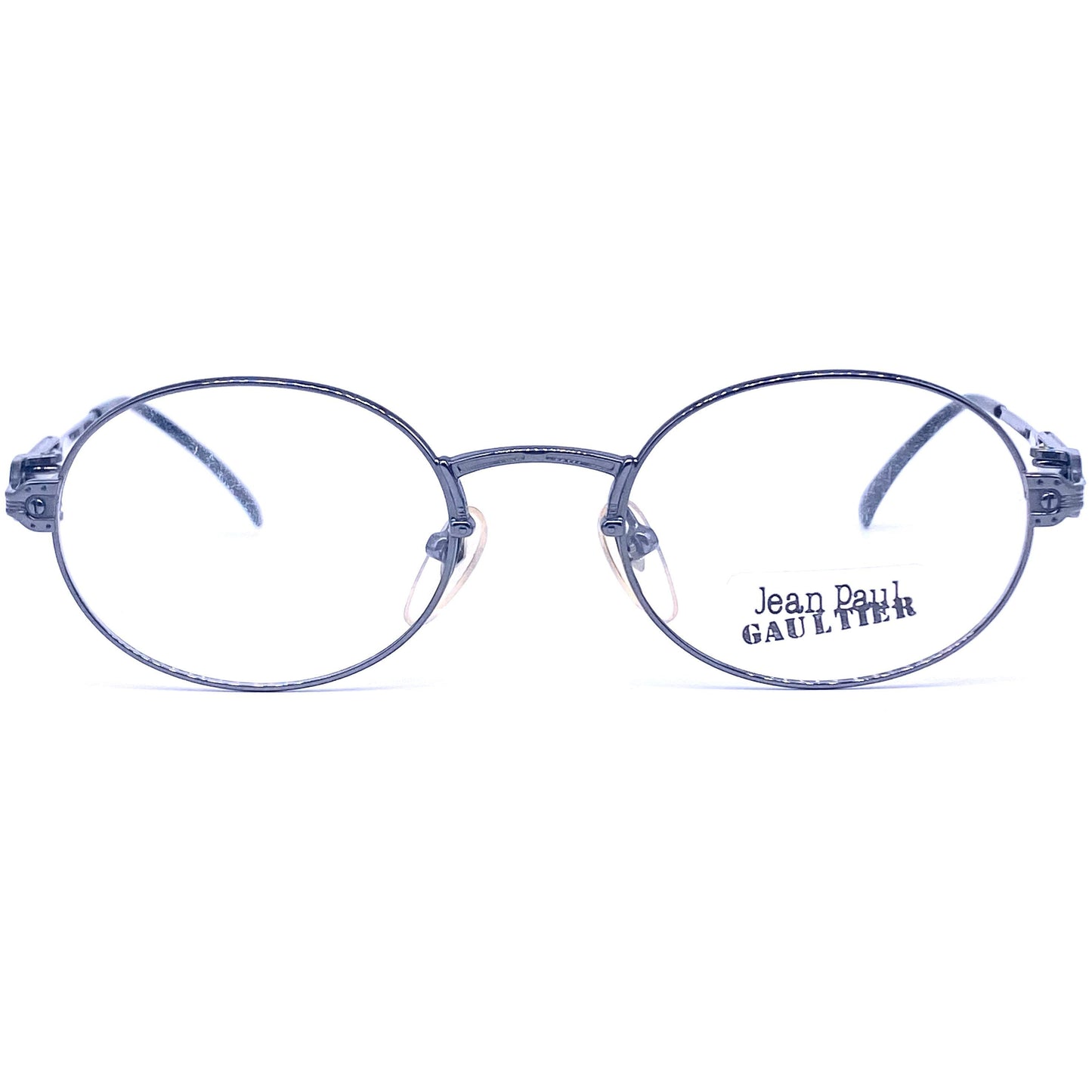 Jean Paul Gaultier 55-5104 oval gunmetal eyeglasses with spring hinges, made in Japan NOS 1980s