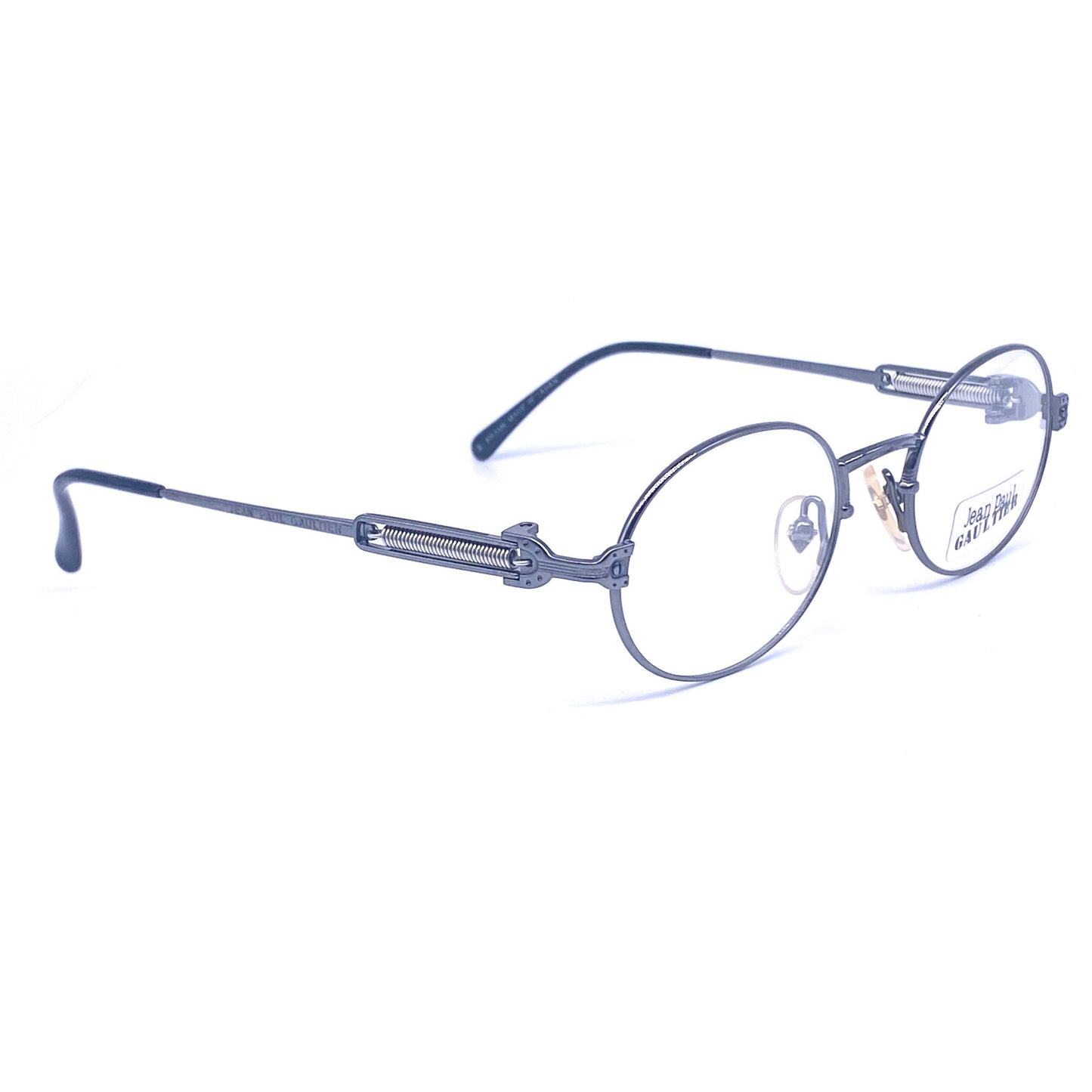 Jean Paul Gaultier 55-5104 oval gunmetal eyeglasses with spring hinges, made in Japan NOS 1980s