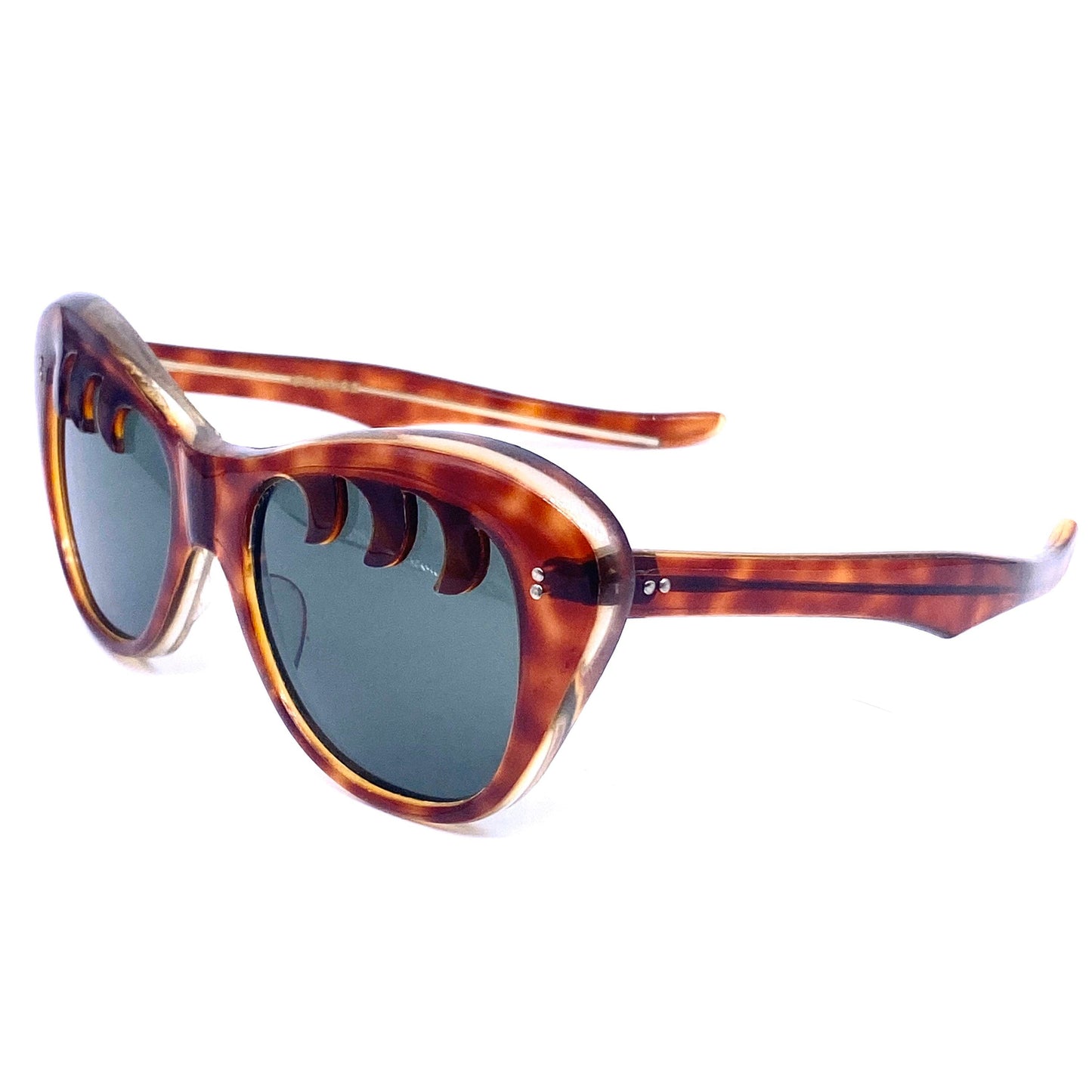 Incredibly rare 1950s handmade in France cateye oversized sunglasses with unusual eyelashes detail, new old stock