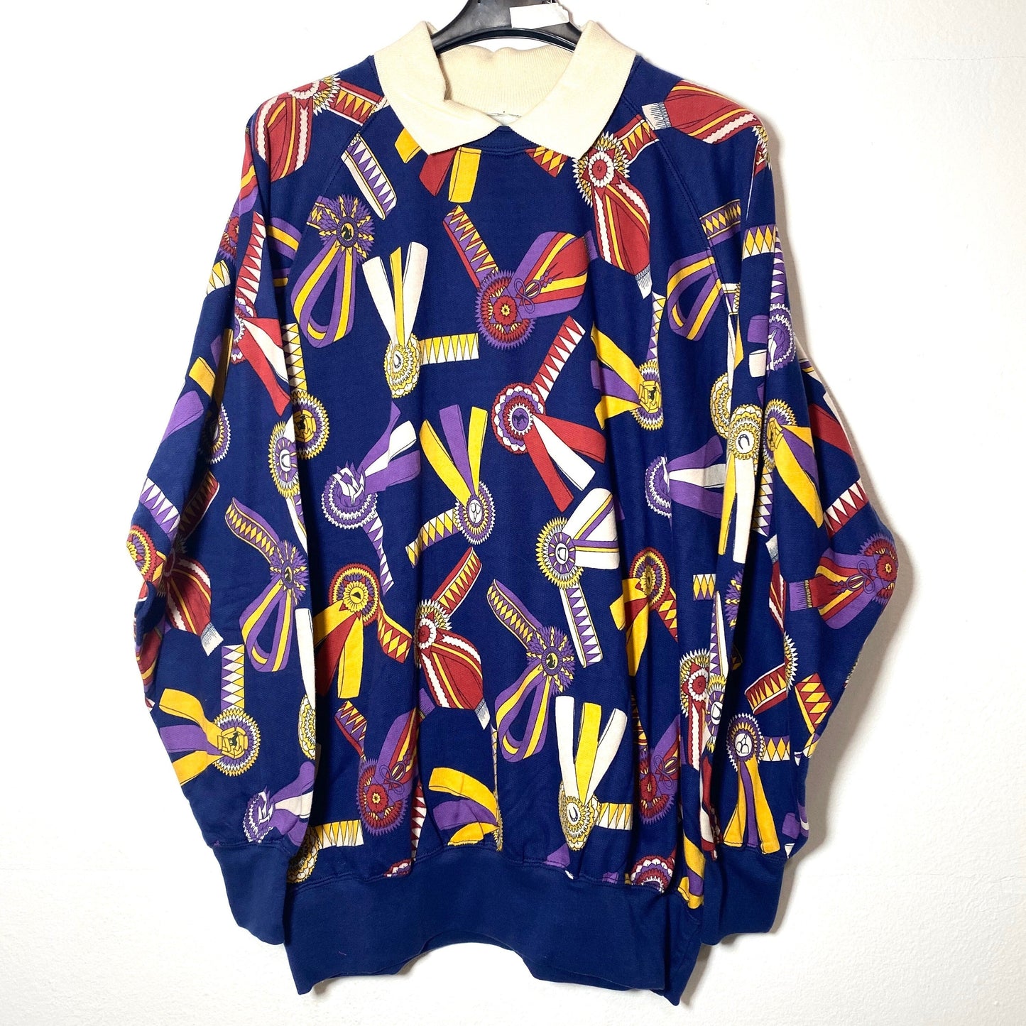 Greenfield baroque cotton sweatshirt with horse riding championship themed serigraphy NWT 80s