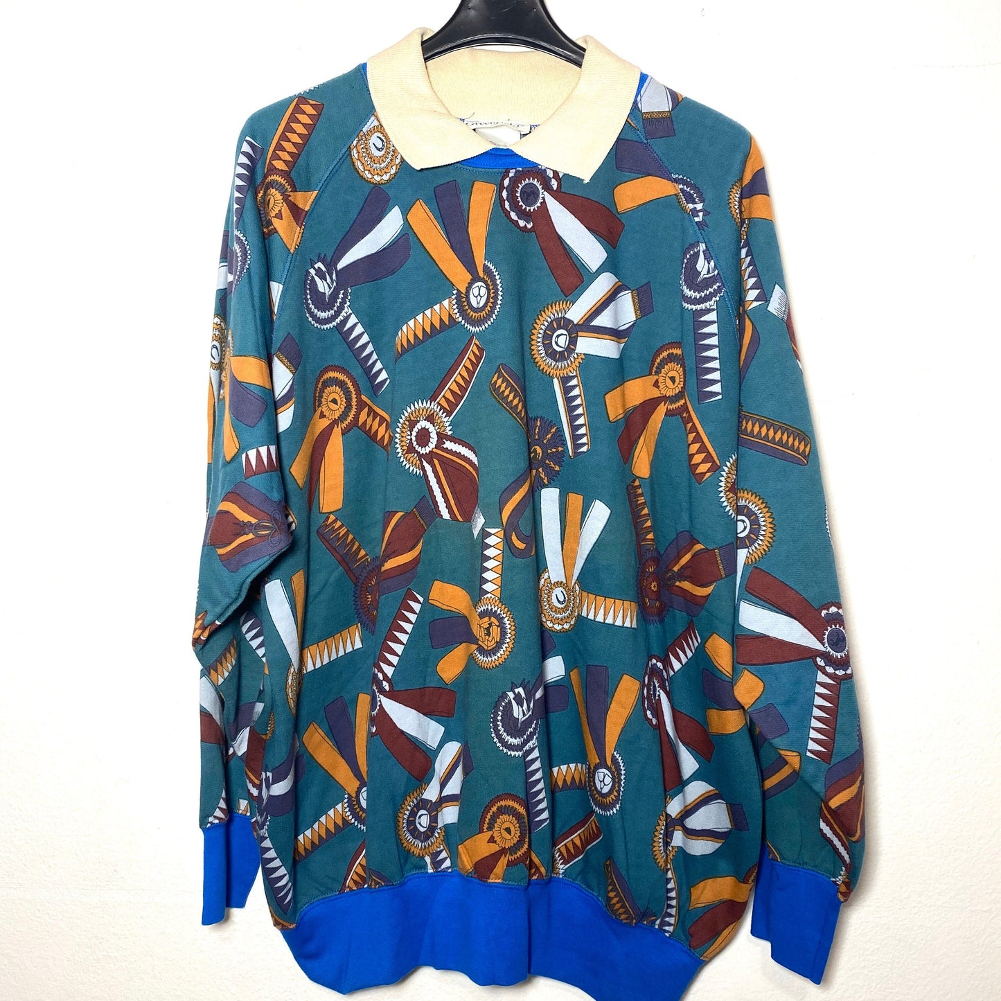 Greenfield baroque cotton sweatshirt with horse riding championship themed serigraphy NWT 80s