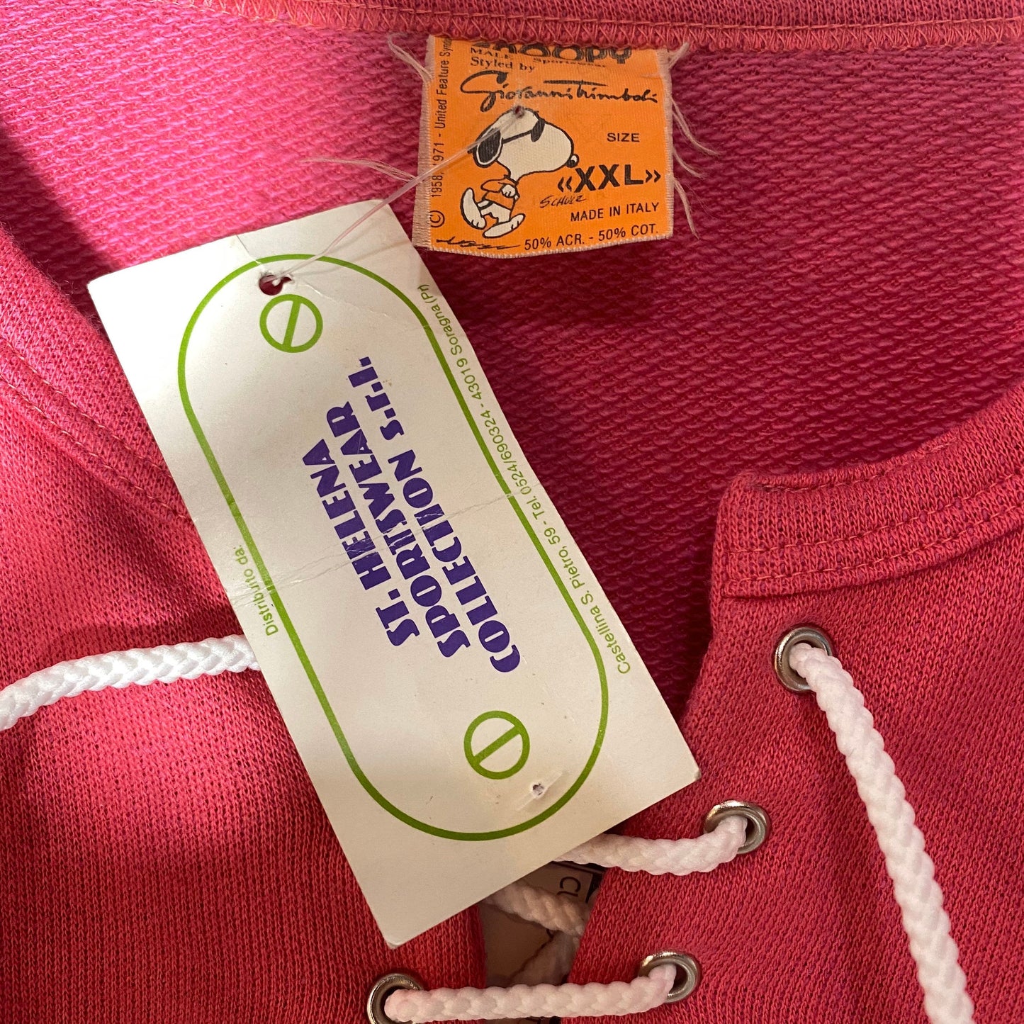 Snoopy vintage pink cotton sweatshirt with lace up collar, NWT 80s, sz XXL