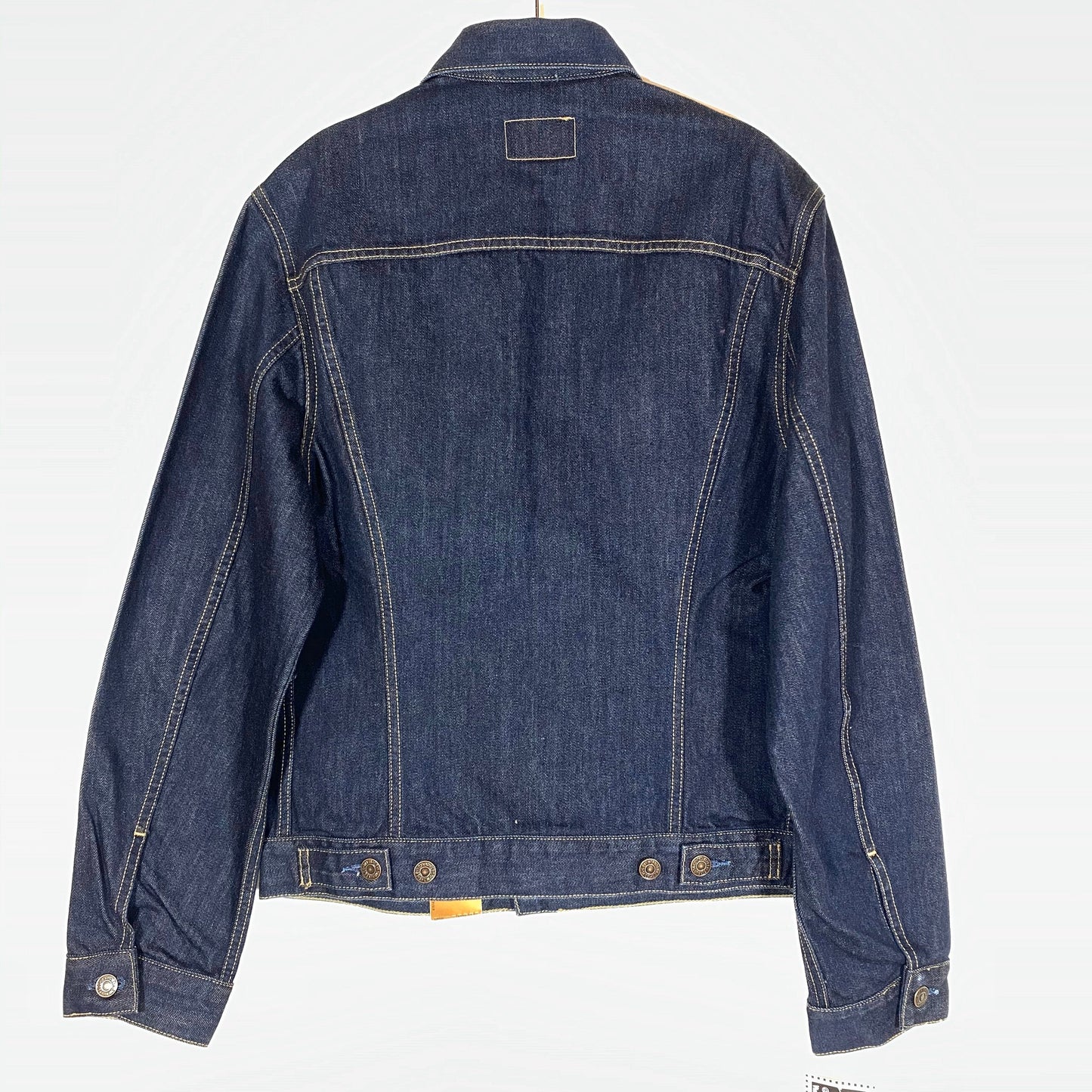 Levi’s red tab slim fit L size trucker denim jacket, dark indigo blue, new with tags, mint.