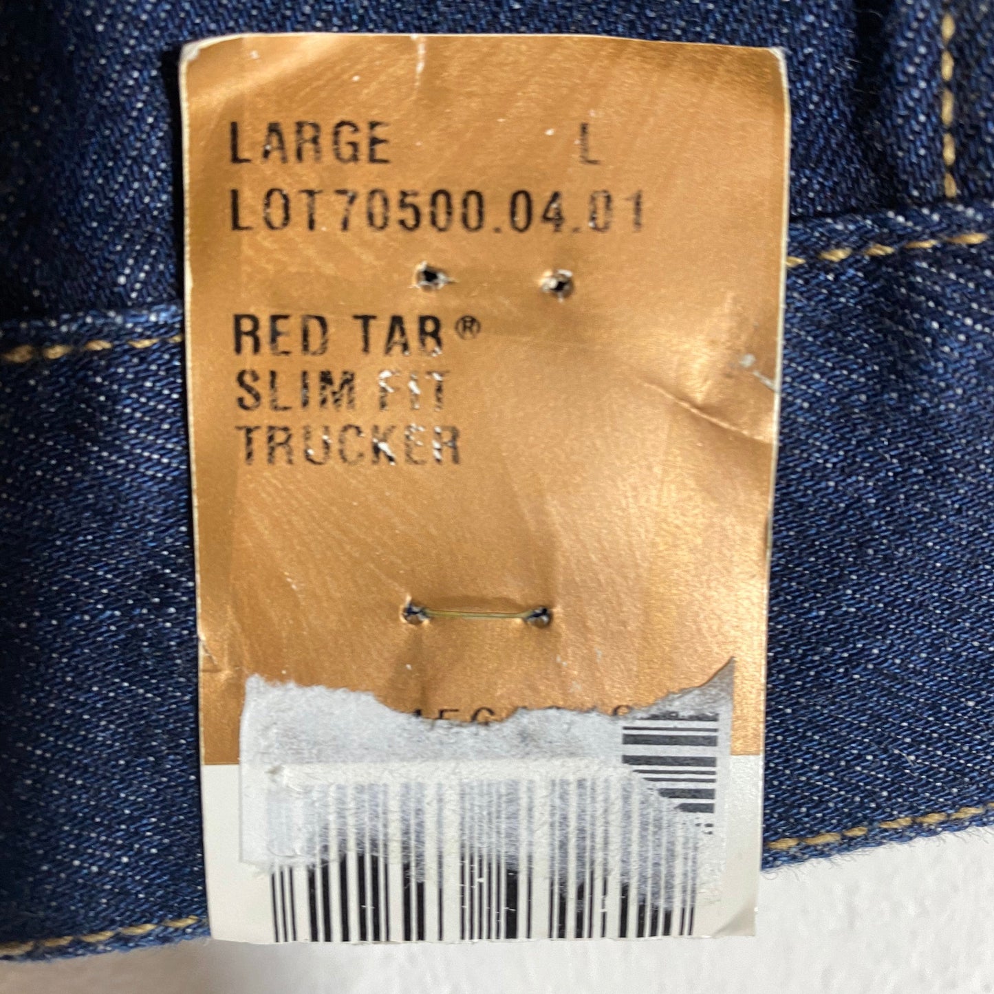 Levi’s red tab slim fit L size trucker denim jacket, dark indigo blue, new with tags, mint.