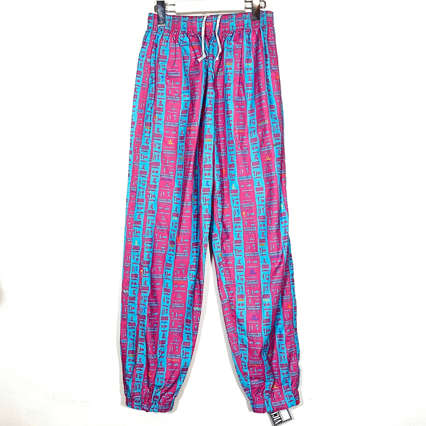 O’Neill 90s NO cotton blend surfer style trousers, fucsia blue allover, cool!