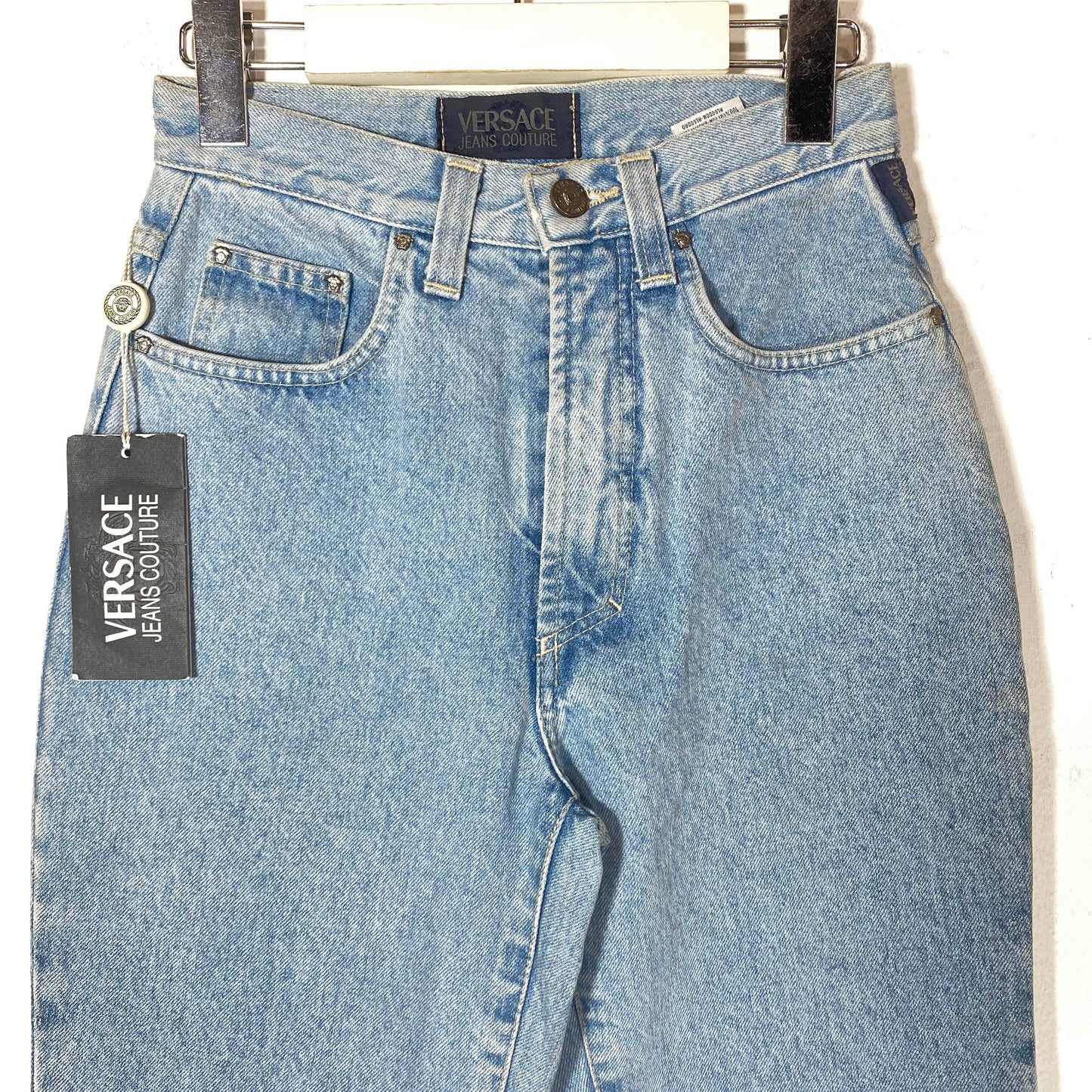 Versace Jeans Couture NOS light blue denim jeans Medusa badge sz 26 / 40 90s with tags