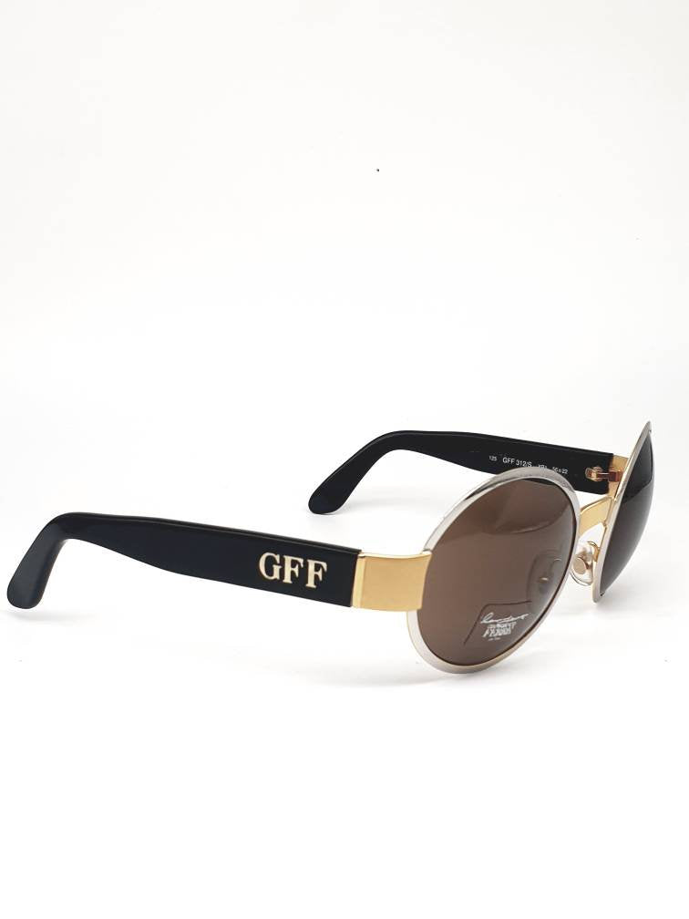 Gianfranco Ferrè GFF 312/S Gold Black and silver vintage oversized round lens sunglasses NOS 1990s.