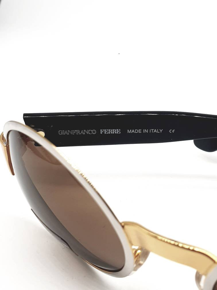 Gianfranco Ferrè GFF 312/S Gold Black and silver vintage oversized round lens sunglasses NOS 1990s.