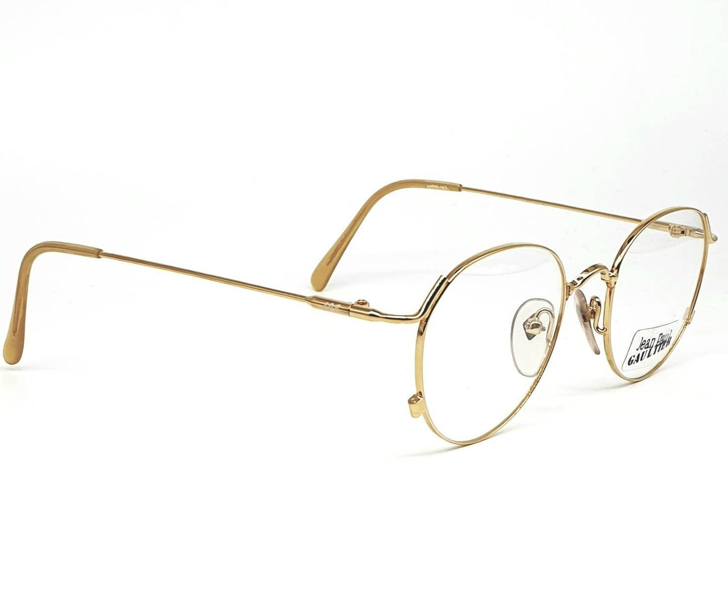 Junior Gaultier 55-2176 vintage round gold steampunk eyeglasses frames Japan, 1980s NOS