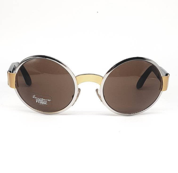 Gianfranco Ferrè GFF 312/S Gold Black and silver vintage oversized round lens sunglasses NOS 1990s.