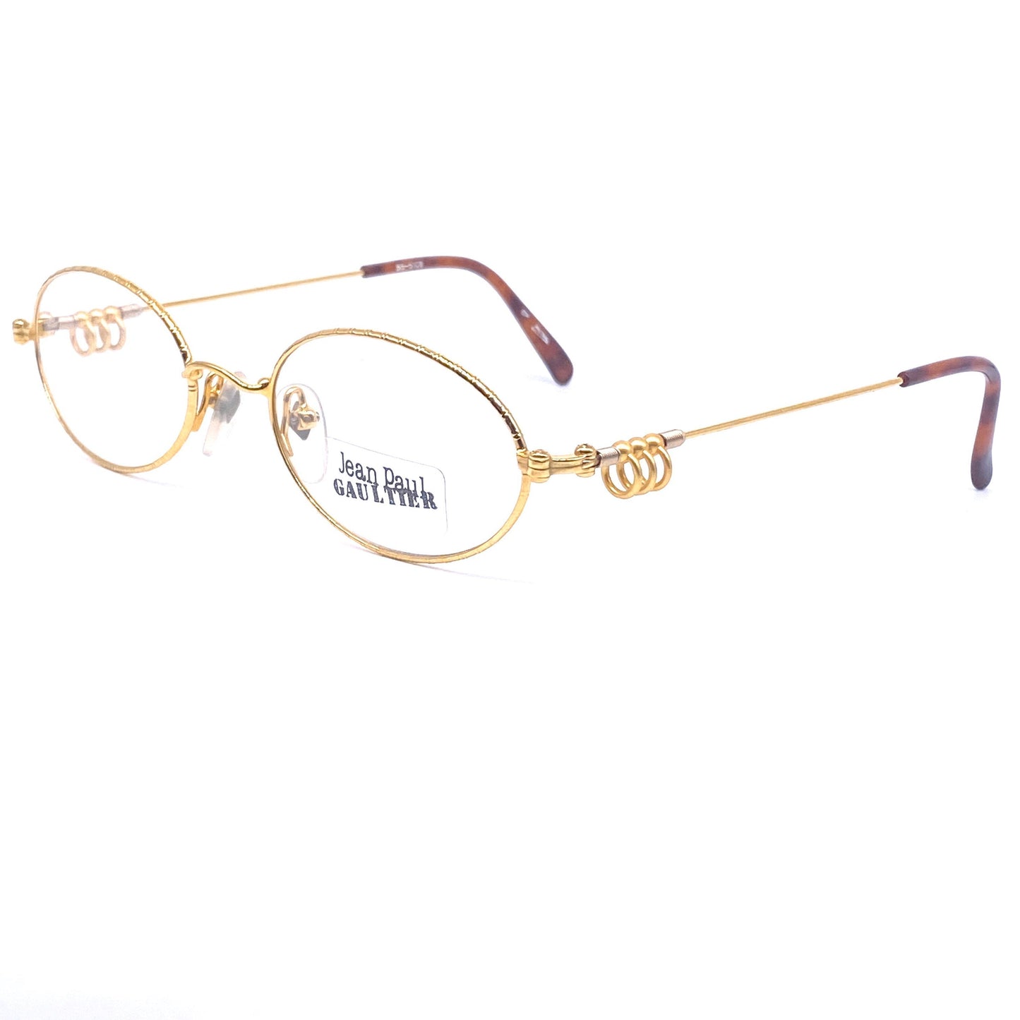 Junior Gaultier 55-5101 oval gold plated frames with coolest rings & Springs detail on the temples and hinges, NOS 90s japan.