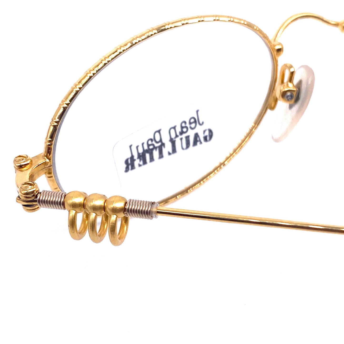 Junior Gaultier 55-5101 oval gold plated frames with coolest rings & Springs detail on the temples and hinges, NOS 90s japan.