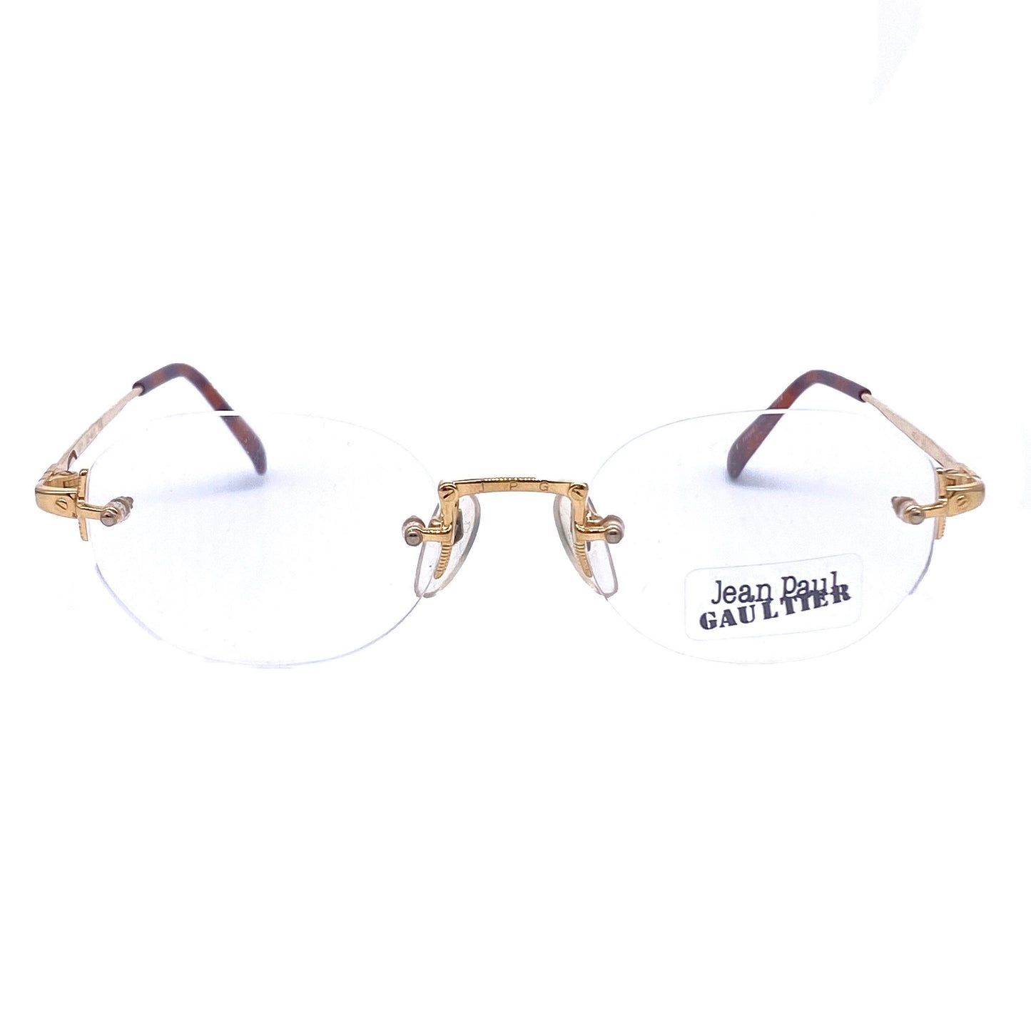 Jean Paul Gaultier 55-4671 minimalist rimless golden metal eyeglasses frames, NOS 90s japan.