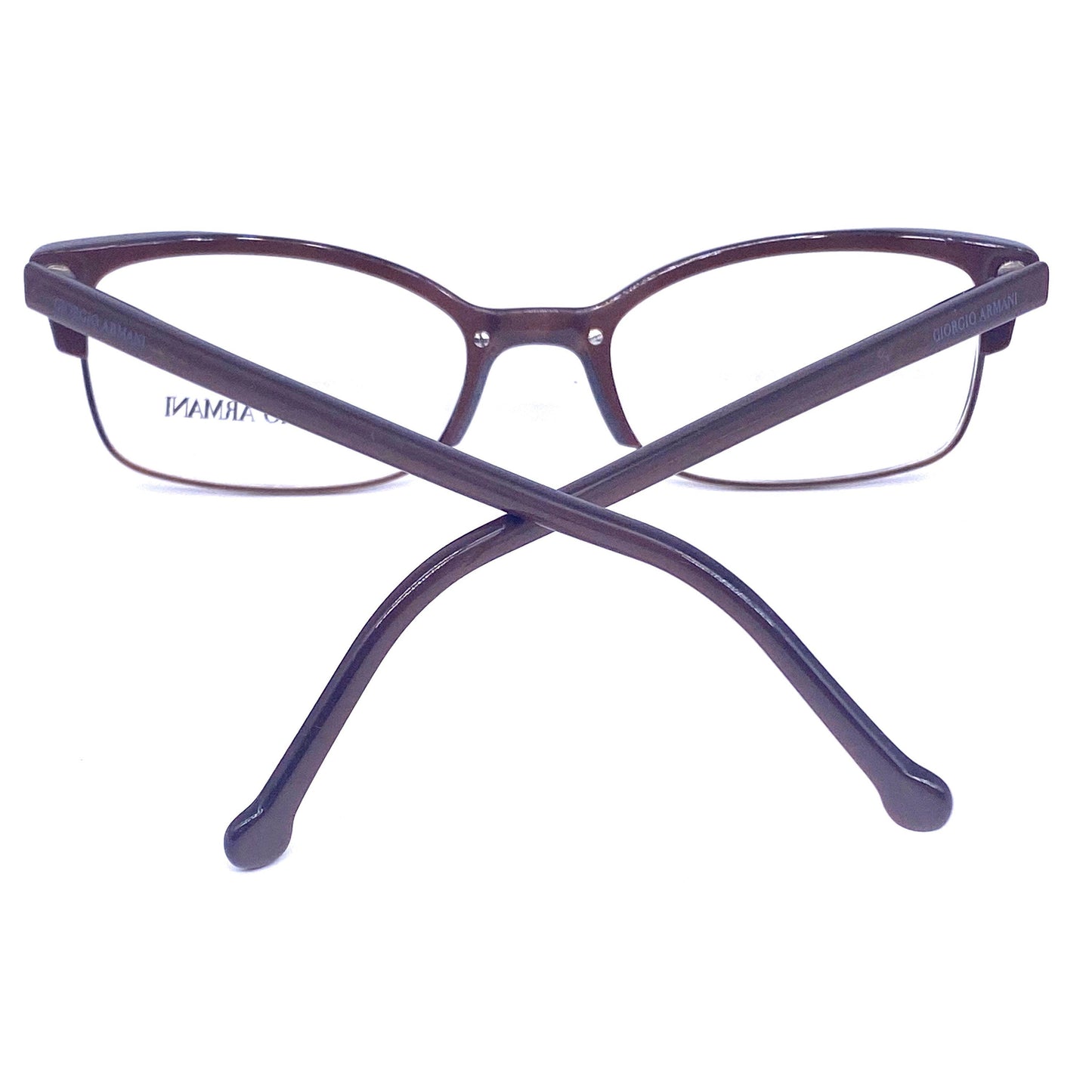 Giorgio Armani 386 minimal ladies eyeglasses, rectangular shape in brown cello & golden metal, NOS 90s ITA
