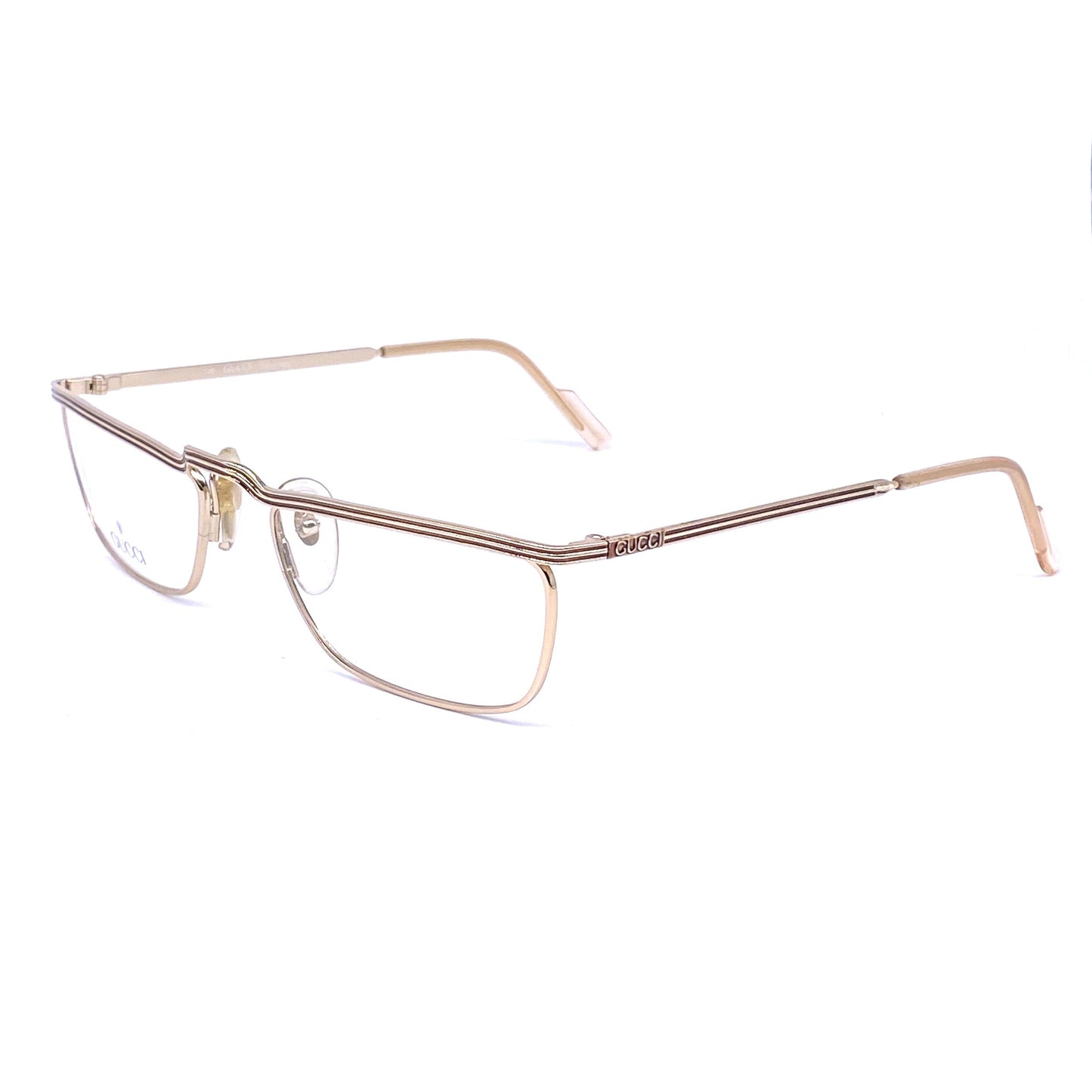 Gucci gg1208 Shinny Gold Square Eyeglasses Frame, 90s NOS made in Italy
