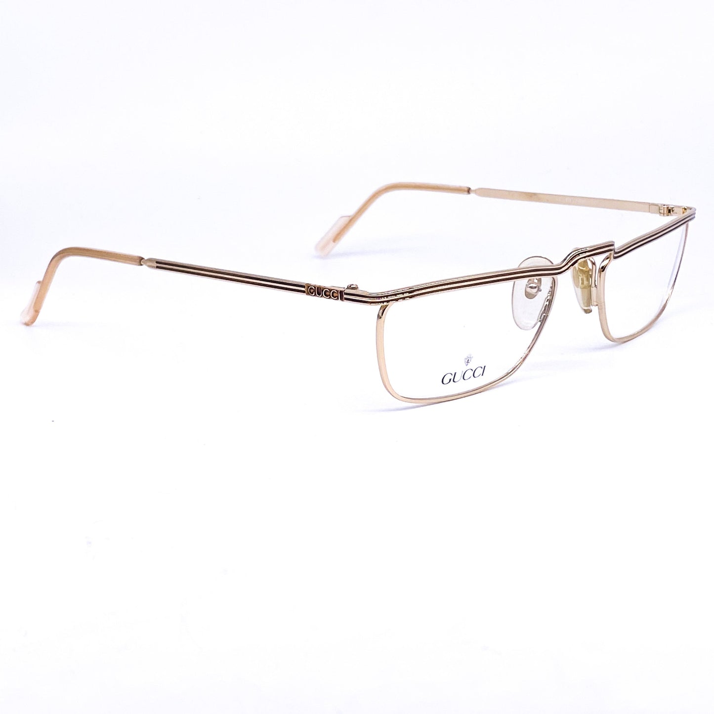 Gucci gg1208 Shinny Gold Square Eyeglasses Frame, 90s NOS made in Italy