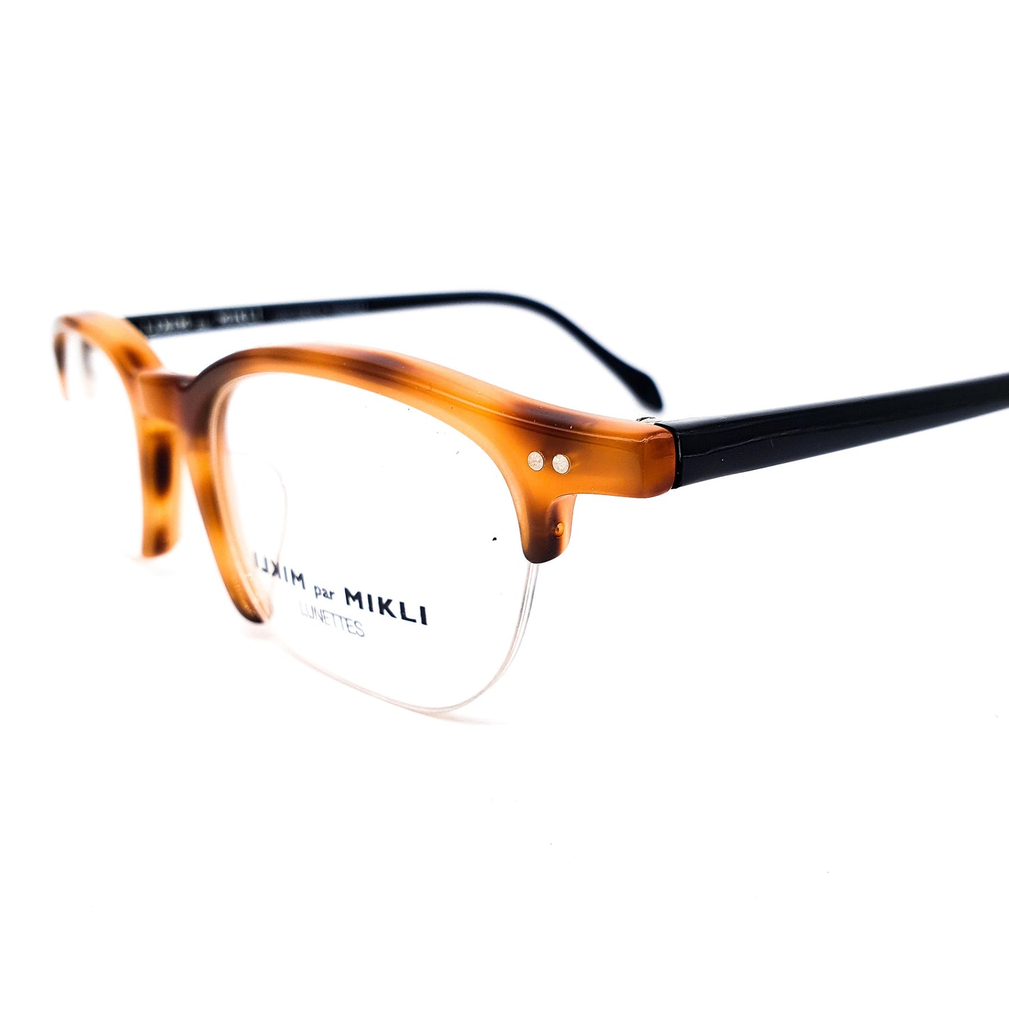 Alain Milki 6082 Vintage Browline Semi-Rimless square Eyeglasses Frame, 90s NOS handmade in France