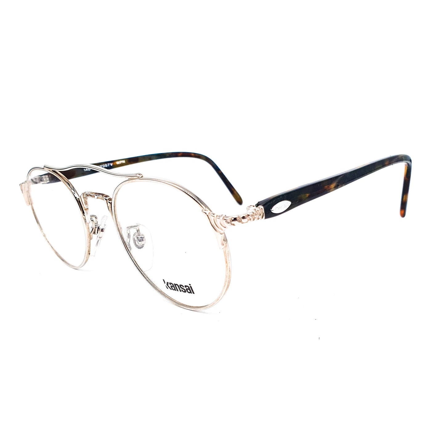 Kansai minimalist round metallic aviator metal eyeglasses with acetate tortoise temples made in Japan, 1980s NOS