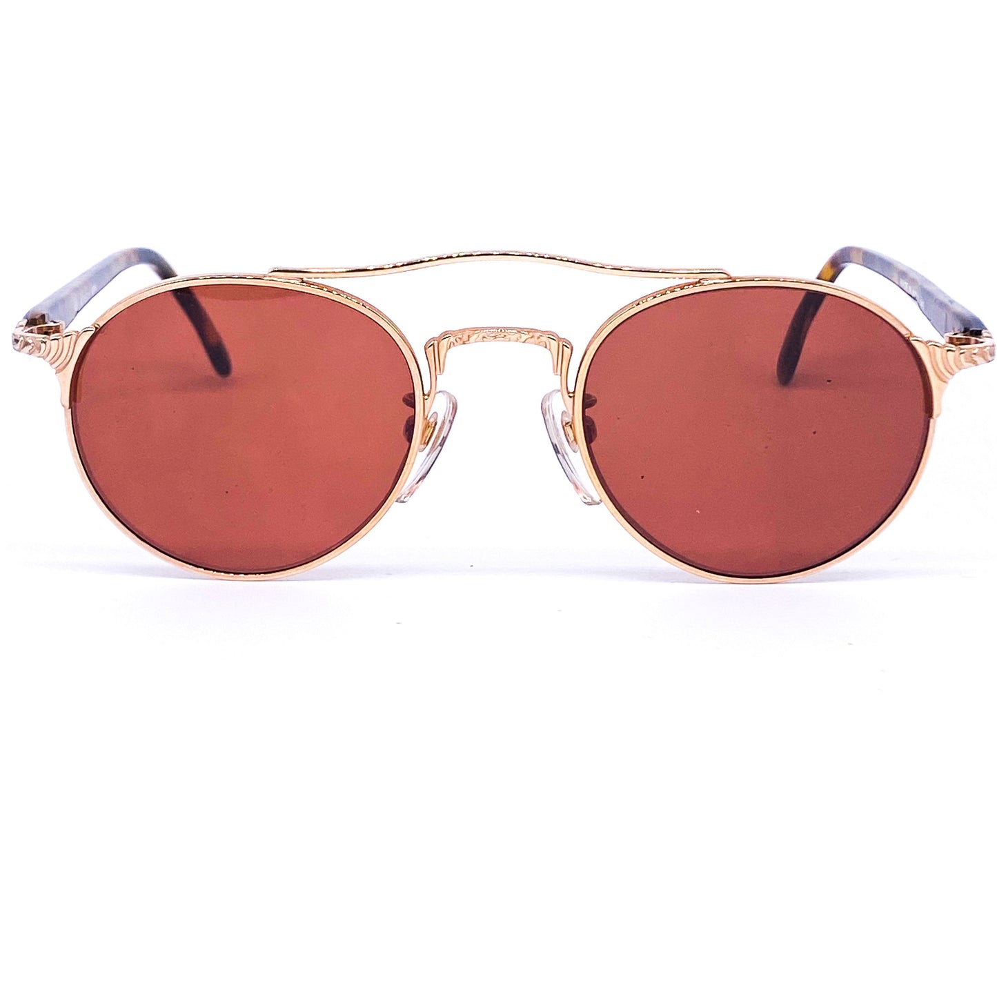 Kansai minimalist round golden metallic aviator sunglasses with acetate tortoise temples made in Japan, 1980s NOS