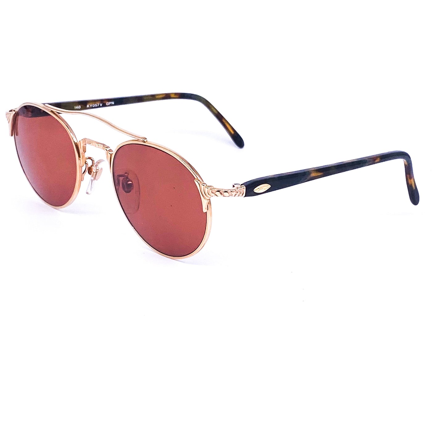 Kansai minimalist round golden metallic aviator sunglasses with acetate tortoise temples made in Japan, 1980s NOS