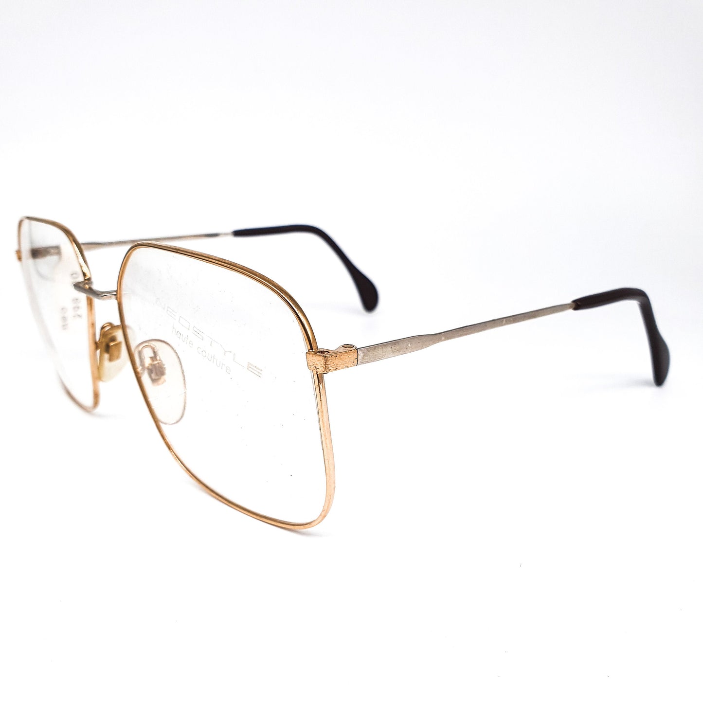 Neostyle academic 220 995 oversized square golden geeky eyeglasses frames, 1980s NOS Germany