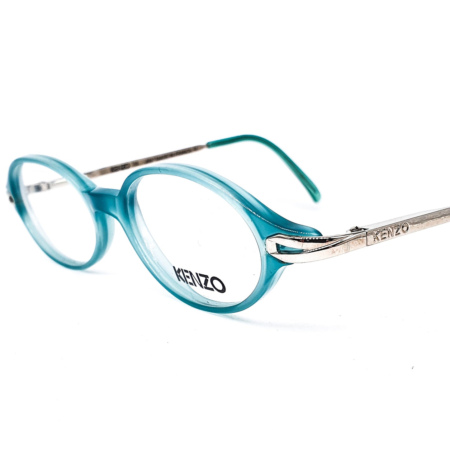 Kenzo k43s vintage classic oval cello tiffany blue and silver eyeglasses frames, 80s France