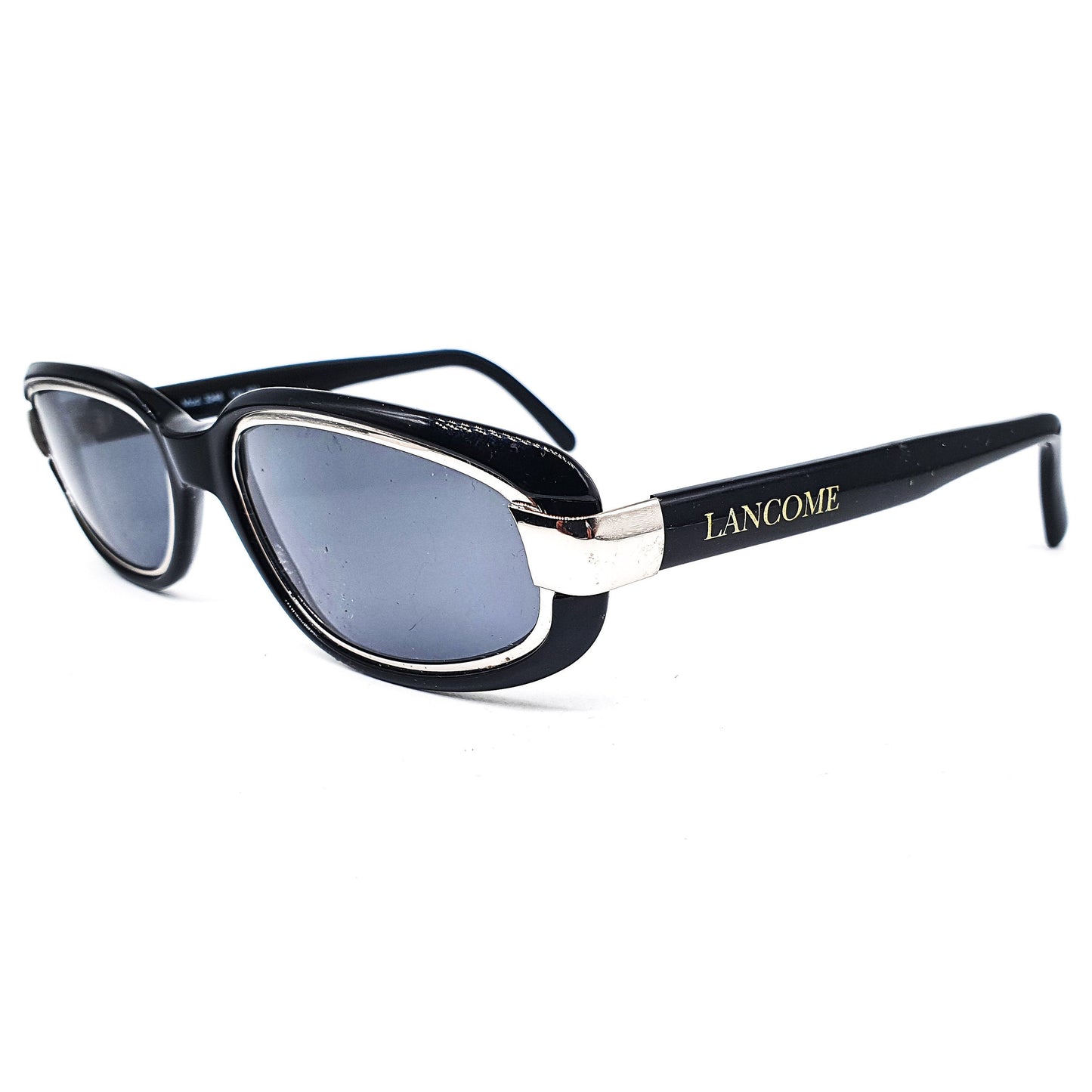 Lancome 3348 unusual square cello black silver sunglasses, 1980s NOS