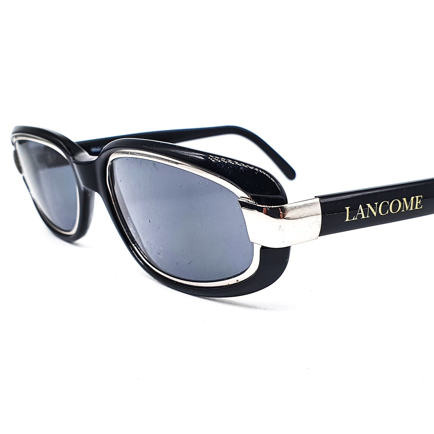 Lancome 3348 unusual square cello black silver sunglasses, 1980s NOS