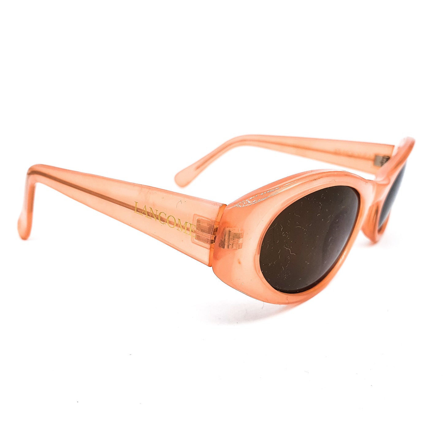 Lancome vintage rare translucent faded pink cello oval sunglasses with black lenses, 1980s NOS
