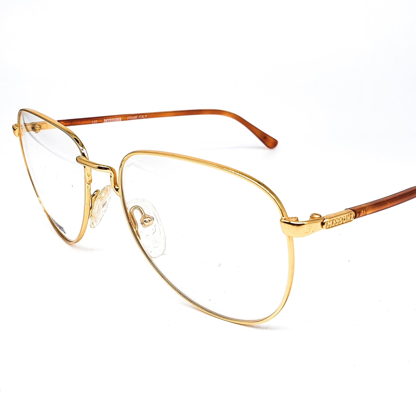 Missoni M845 classic vintage oversized drop shape golden eyeglasses frames, 1980s NOS Italy