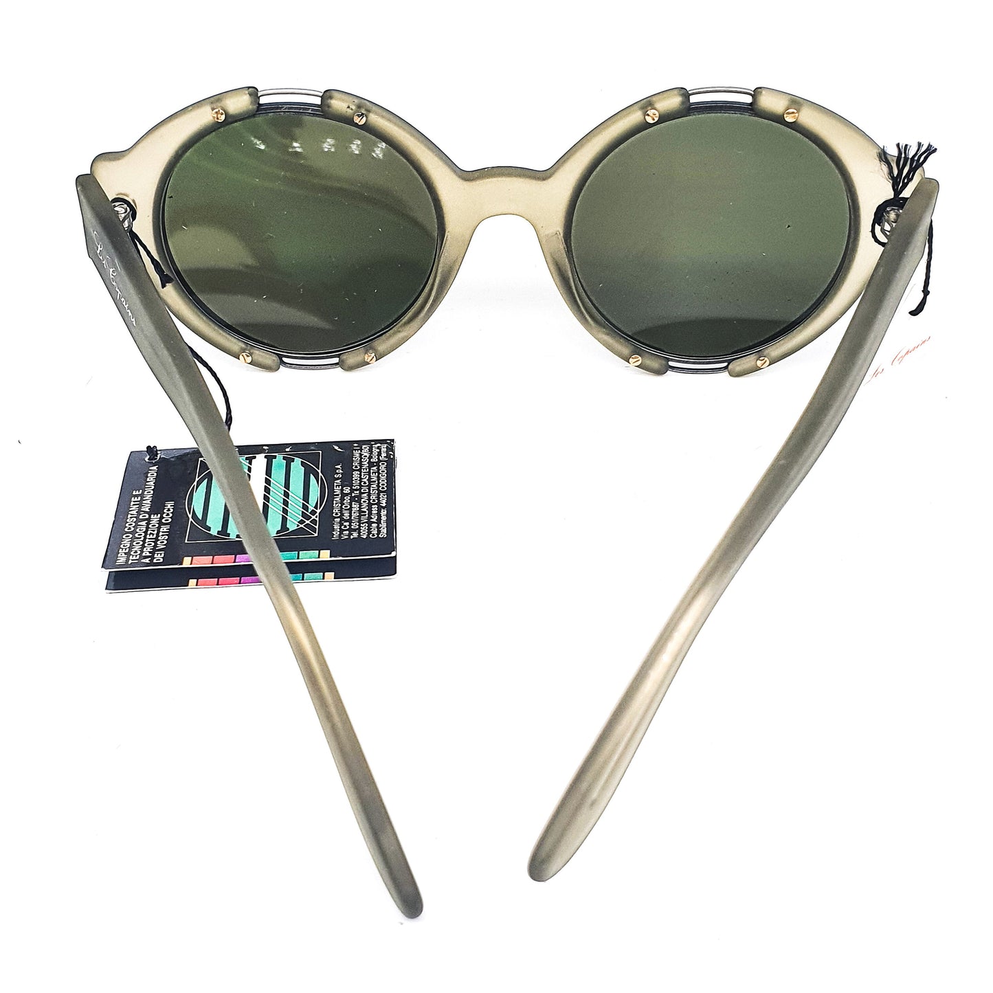 Les Copains steampunk round frost green cello sunglasses, 1980s NOS Italy