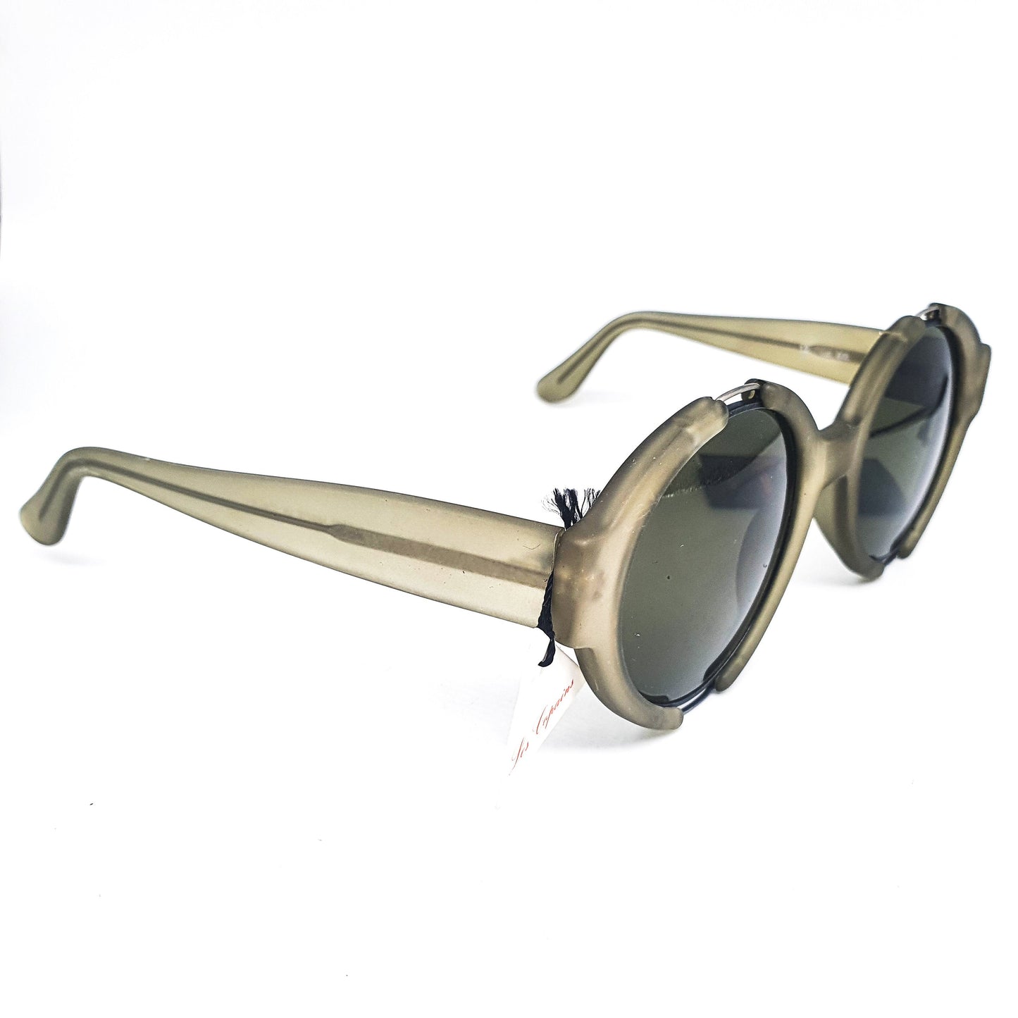 Les Copains steampunk round frost green cello sunglasses, 1980s NOS Italy