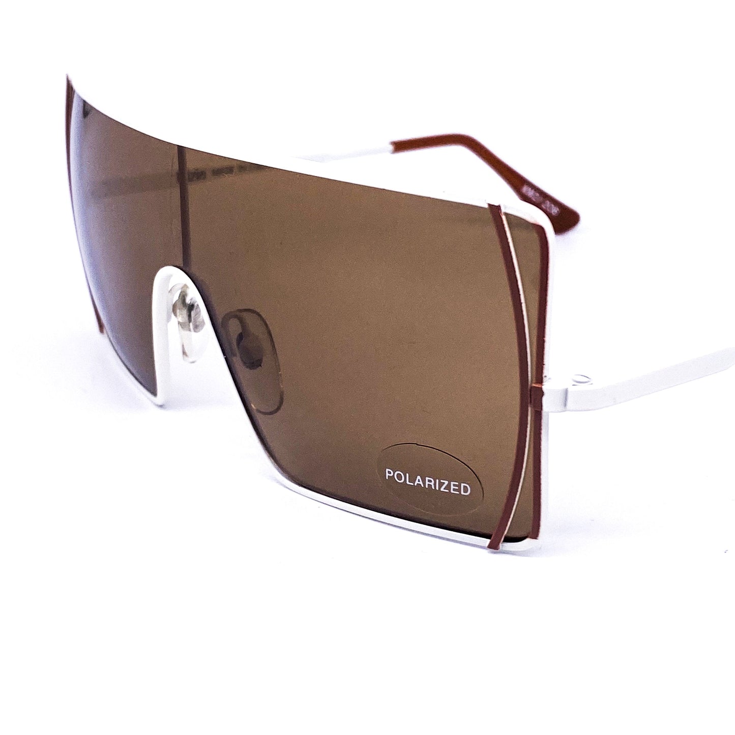 Krizia modernist brown/white metal framed shield wrapping sunglasses with vertical line on the nose bridge area, 1980s NOS made in Italy