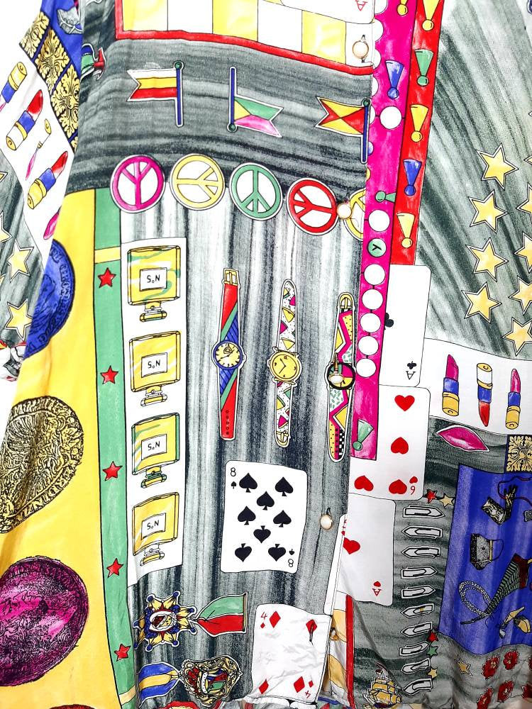 Vintage short sleeved baroque oversized shirt 80s in mint condition bizarre playing cards print