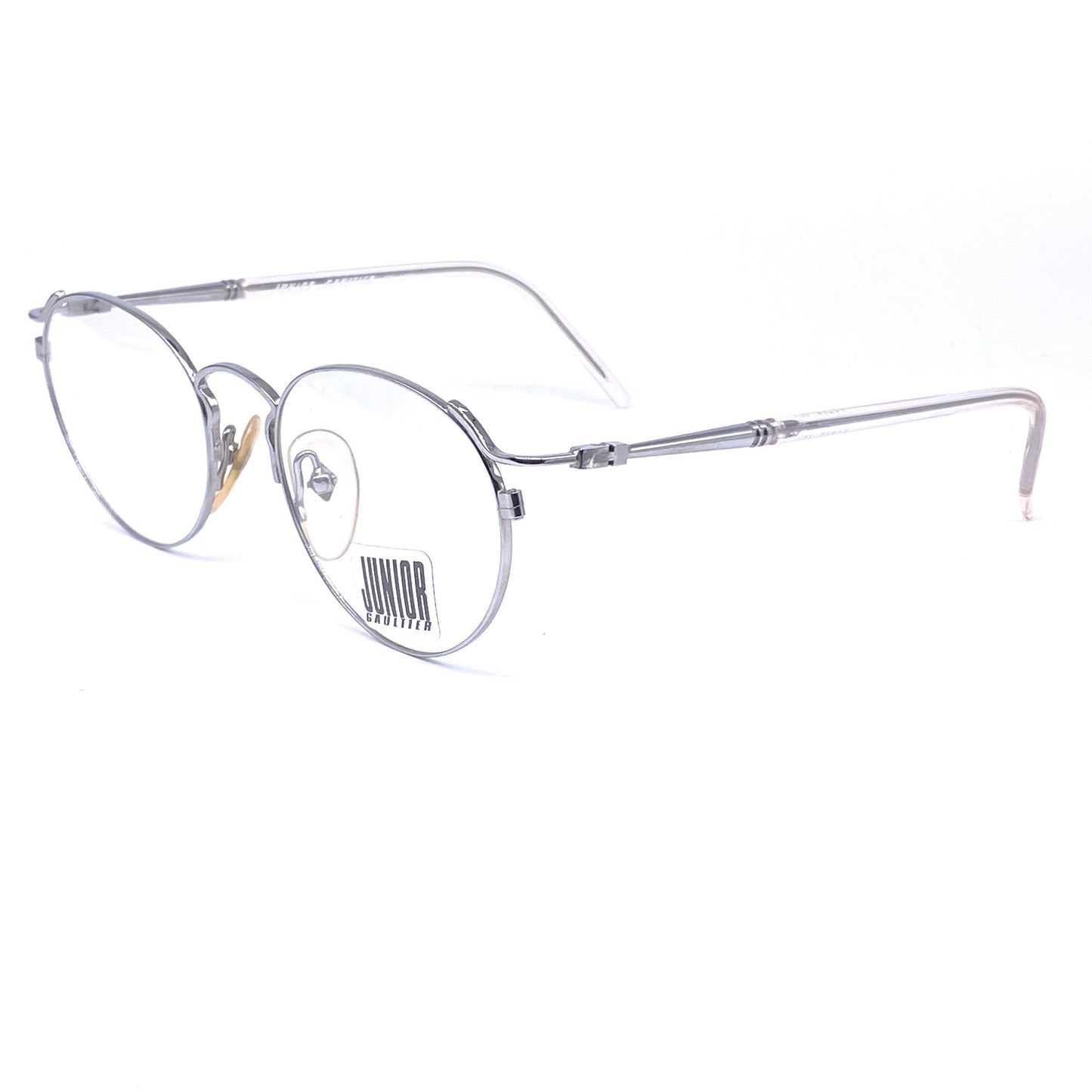 Junior Gaultier 52-2271 round silver metal steampunk eyeglasses made in Japan, 1980s NOS