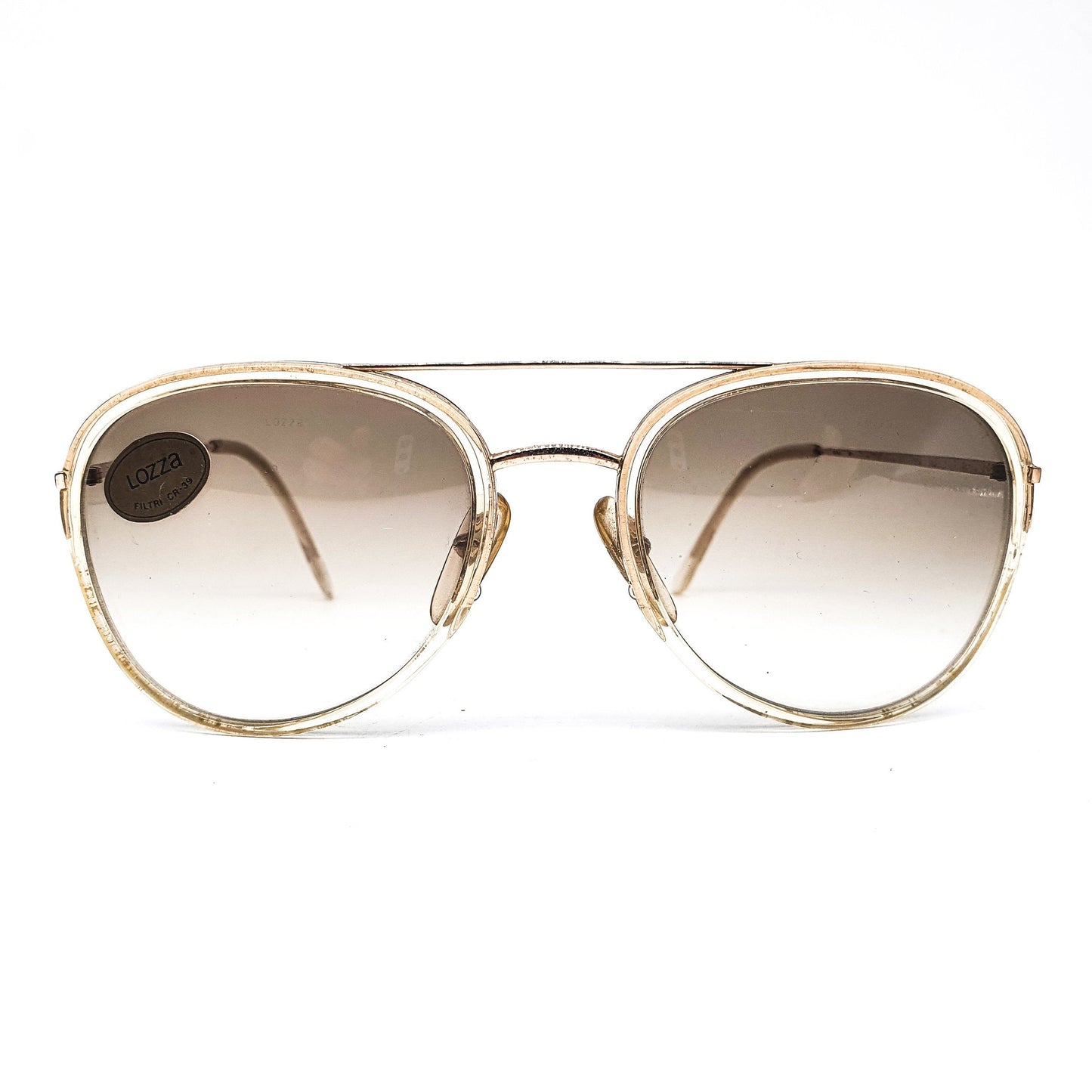 Lozza vintage white/silver classic cello aviator sunglasses with thicker rim design, made in Italy 1990s NOS