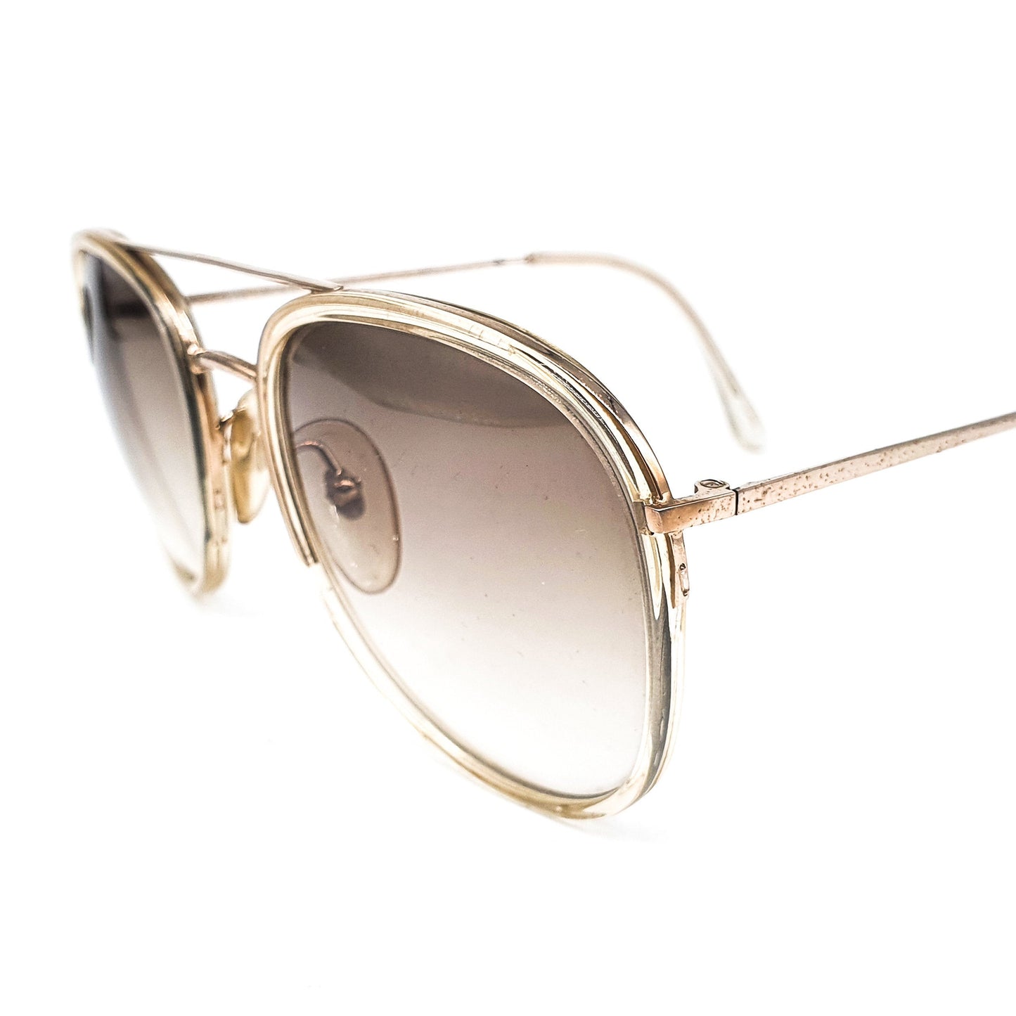 Lozza 1970s clear/gold aviator sunglasses, double rim cello metal shades made in Italy 70s NOS