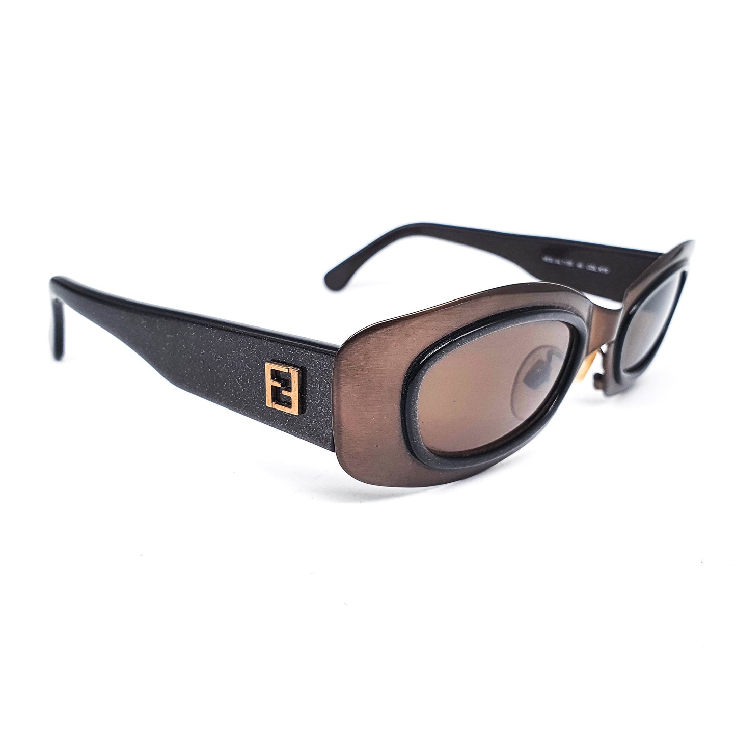 Fendi SL 7135 oval square bronze sunglasses with thick metal plated rim, NOs 90s, mint