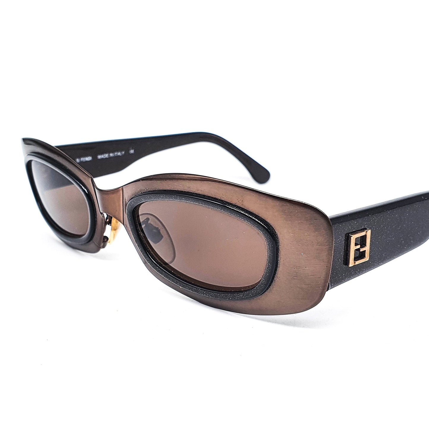 Fendi SL 7135 oval square bronze sunglasses with thick metal plated rim, NOs 90s, mint