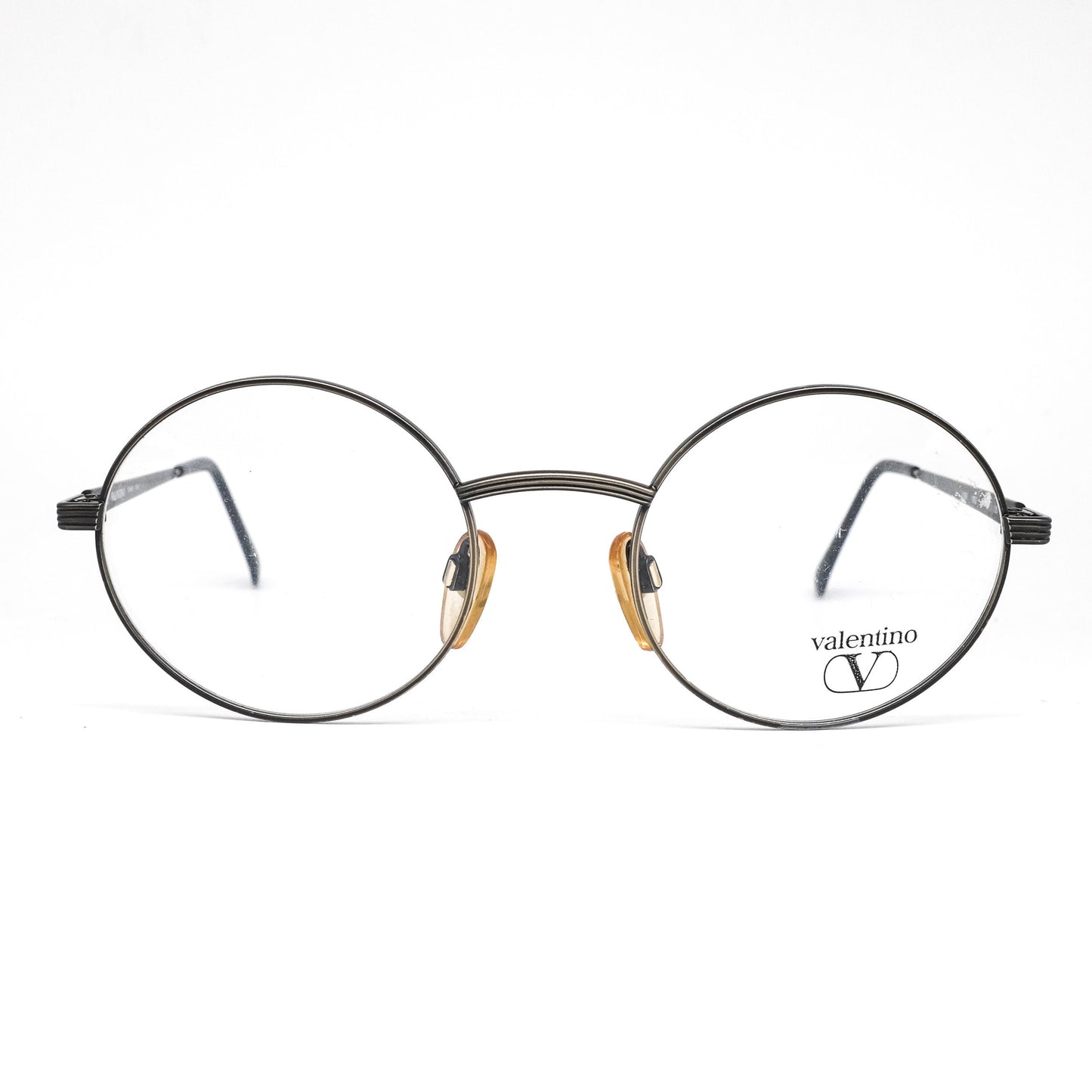 Valentino v389 vintage round minimalistic eyeglasses frames in dark silver gunmetal, 1960s NOS Italy