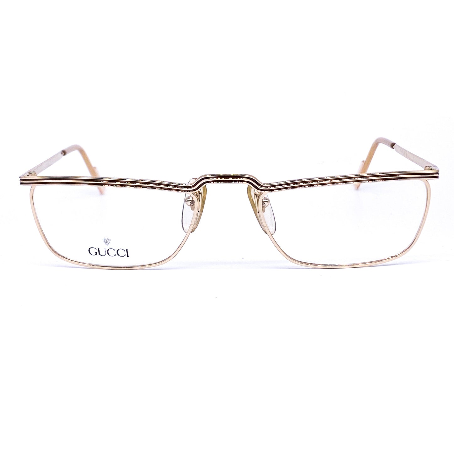 Gucci gg1208 Shinny Gold Square Eyeglasses Frame, 90s NOS made in Italy