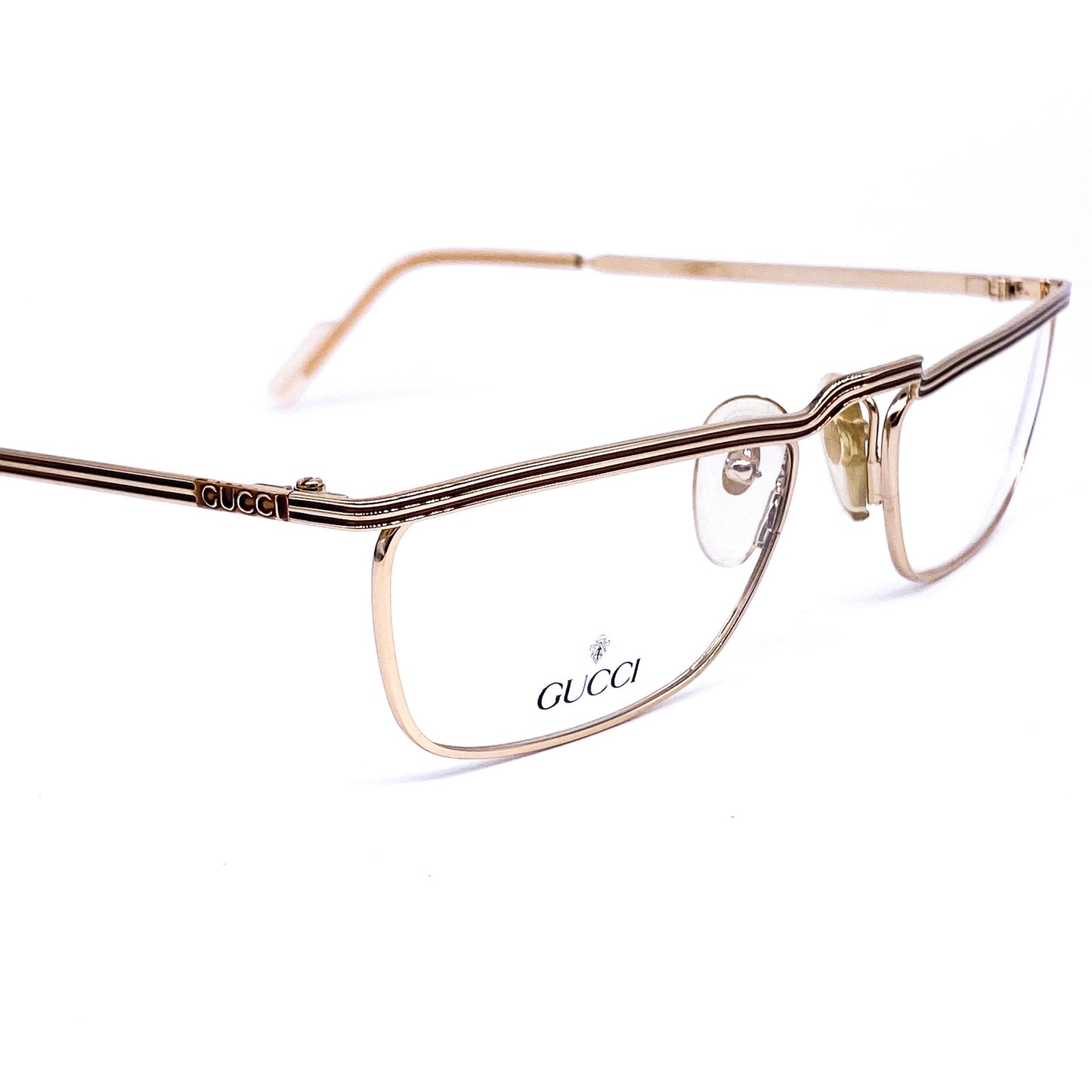 Gucci gg1208 Shinny Gold Square Eyeglasses Frame, 90s NOS made in Italy