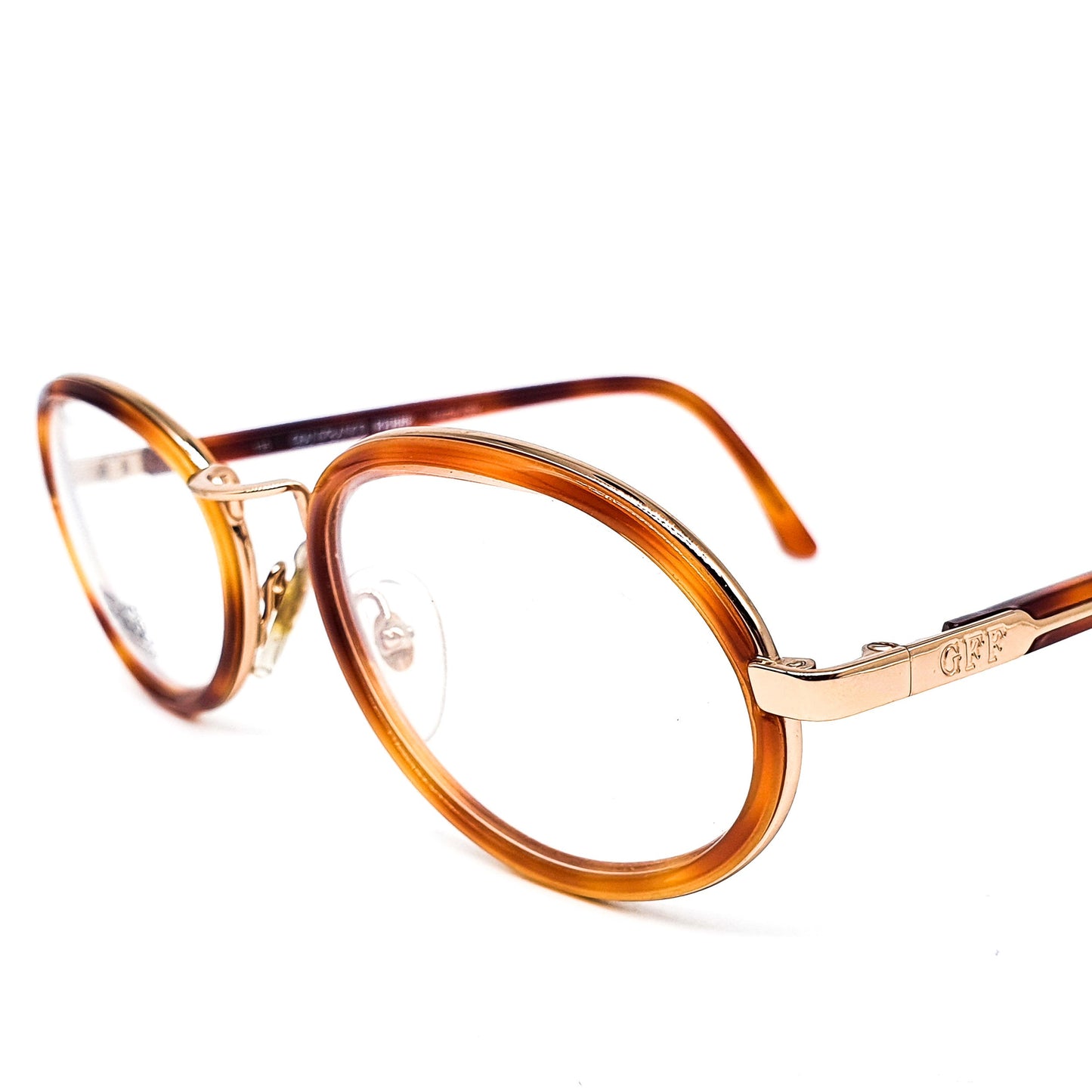 Gianfranco Ferre GFF 61 classic round blonde cello eyeglasses, 1980s NOS Italy