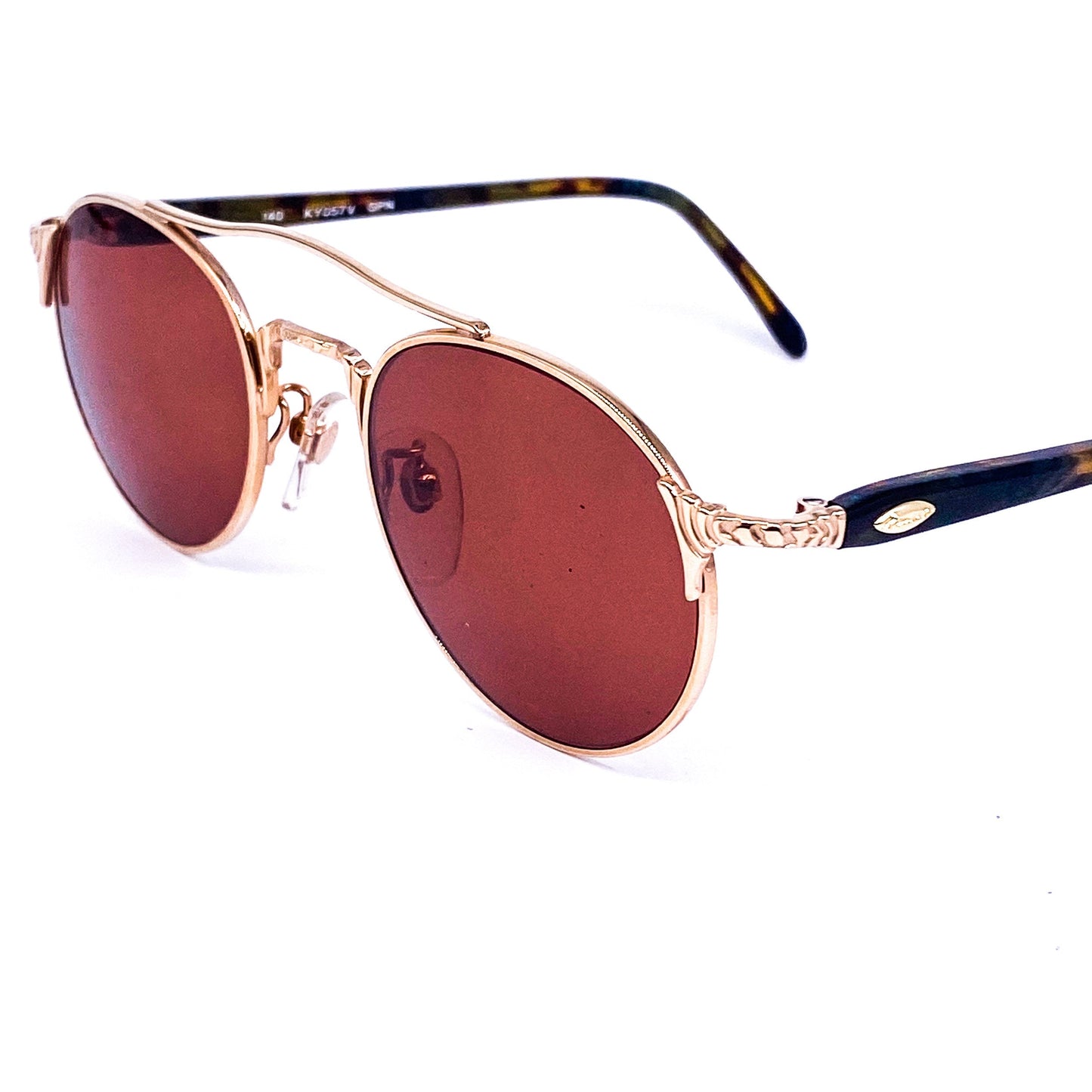 Kansai minimalist round golden metallic aviator sunglasses with acetate tortoise temples made in Japan, 1980s NOS