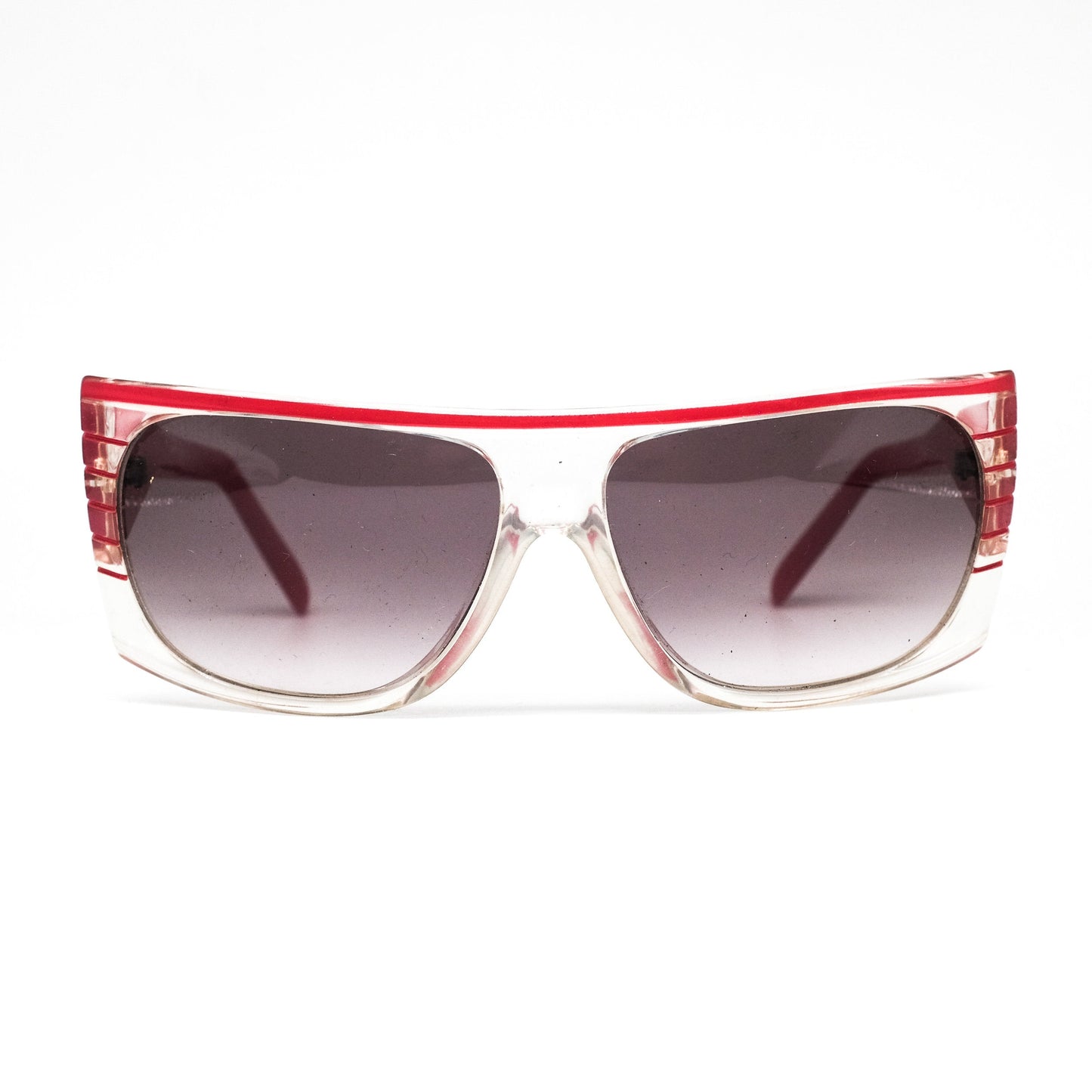 Martin's Lunette vintage square black degrade lenses sunglasses in clear acetate with red accent 80s NOS