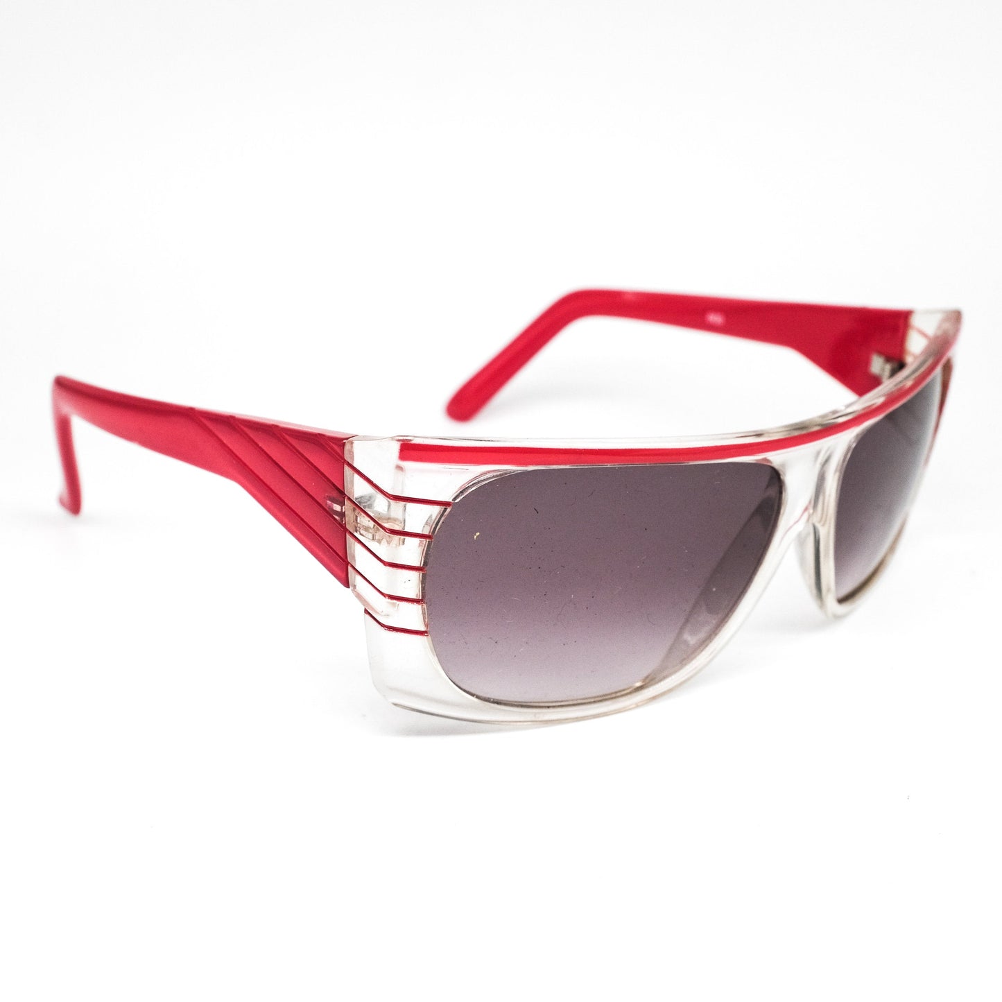 Martin's Lunette vintage square black degrade lenses sunglasses in clear acetate with red accent 80s NOS
