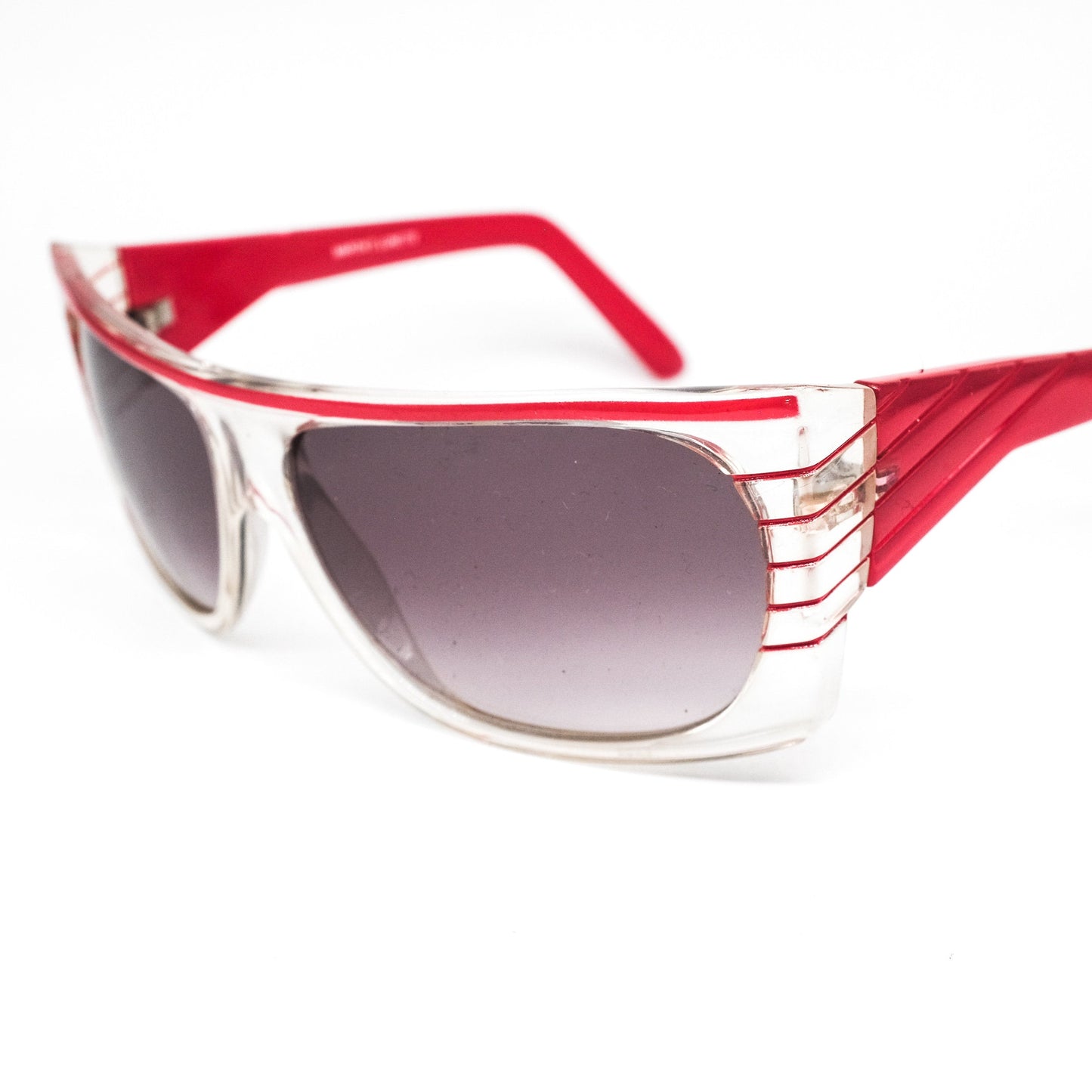 Martin's Lunette vintage square black degrade lenses sunglasses in clear acetate with red accent 80s NOS