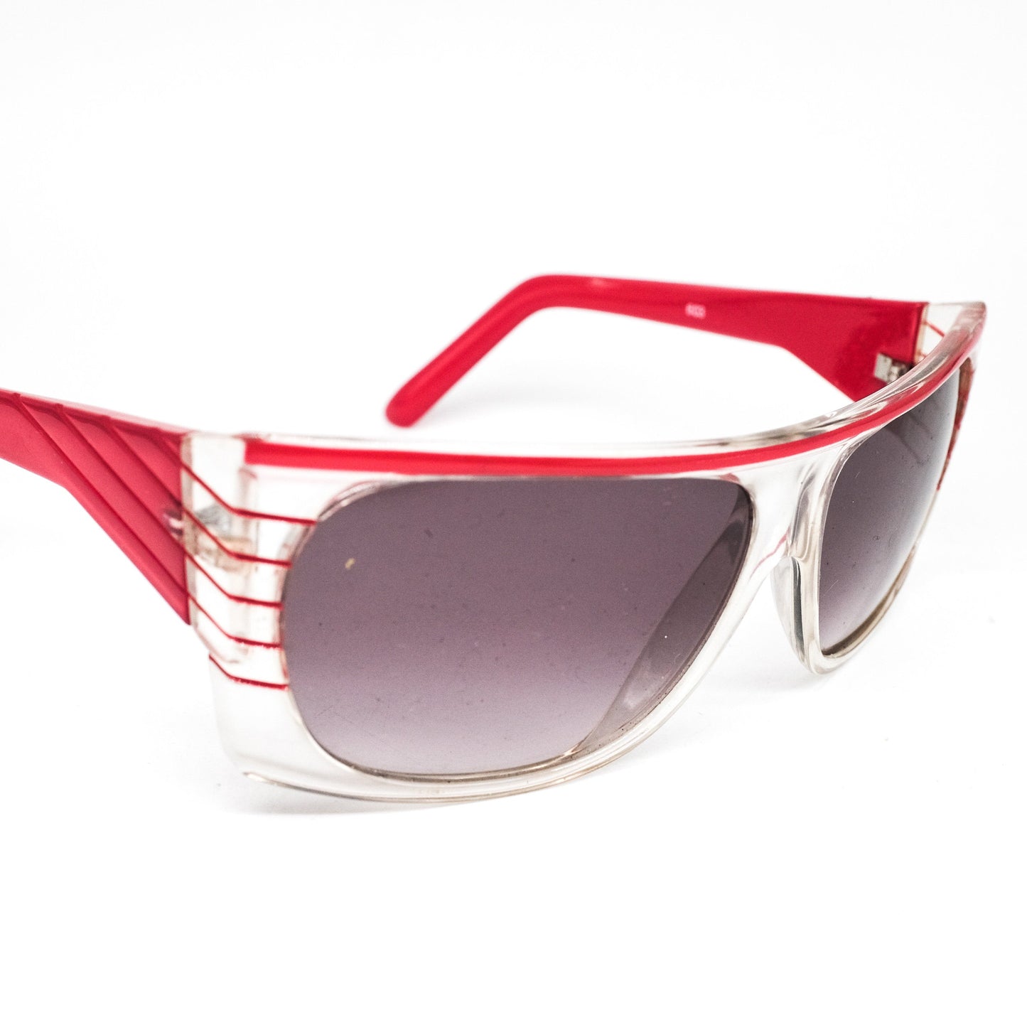 Martin's Lunette vintage square black degrade lenses sunglasses in clear acetate with red accent 80s NOS
