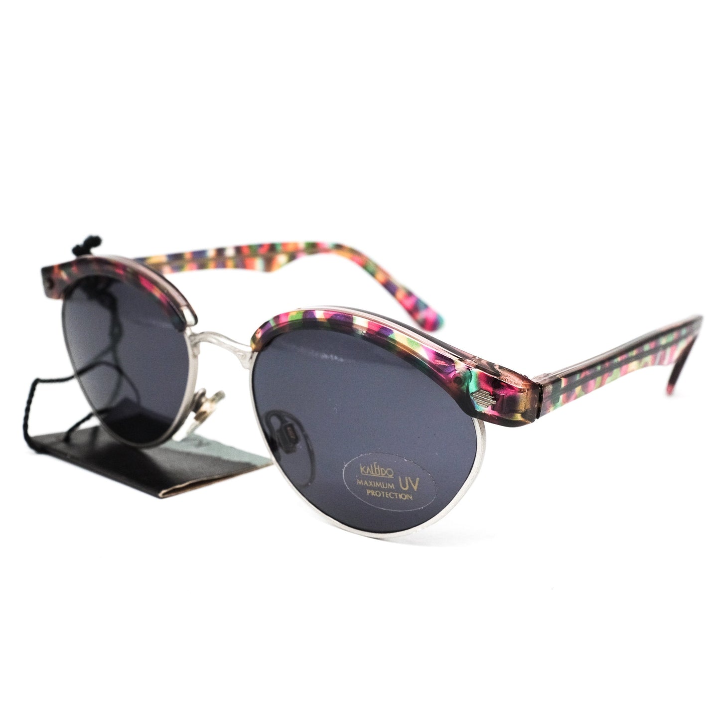 Kaleido 6423-88 vintage oval clubmaster sunglasses with multicoloured browline and temples and silver metal details, 1980s NOS